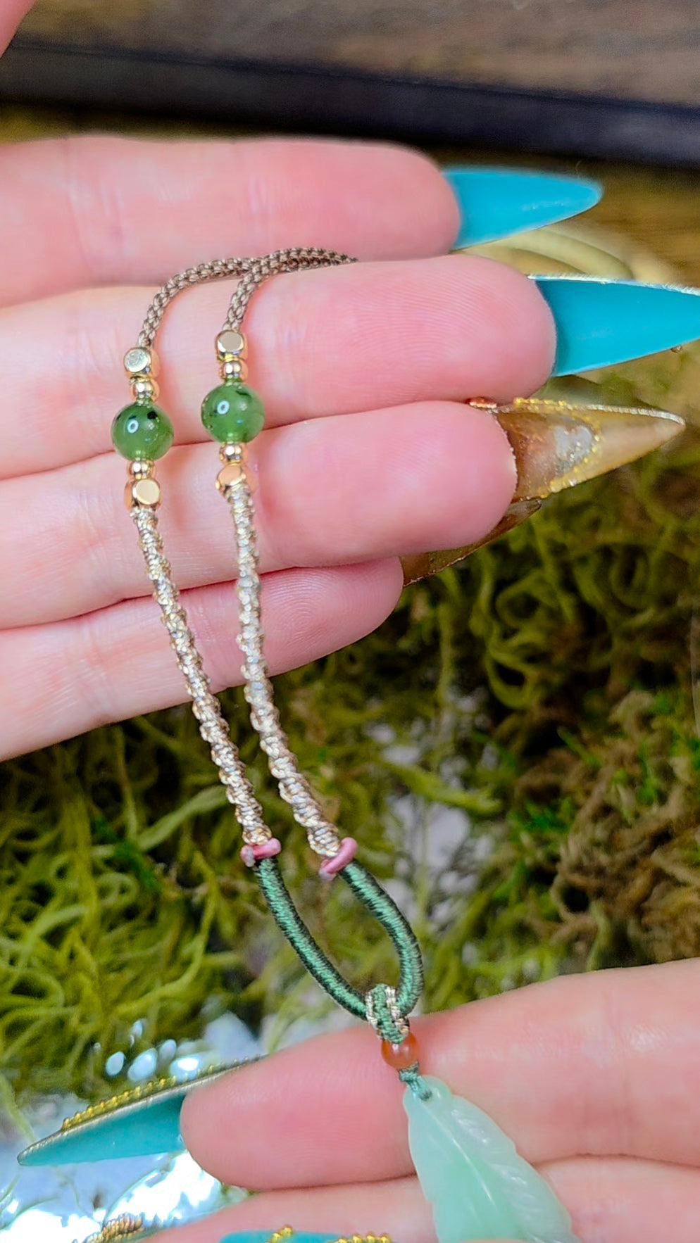 Green Jadeite Feather Pendant Necklace