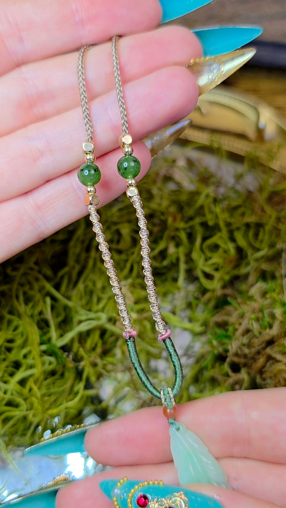 Green Jadeite Feather Pendant Necklace
