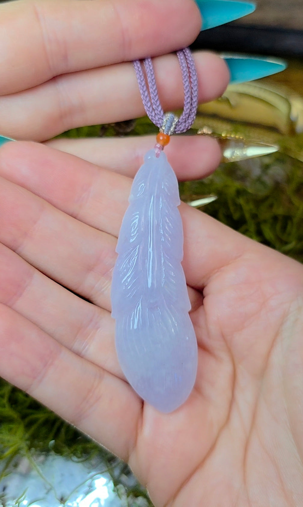 Lavender Jadeite Feather Pendant Necklace