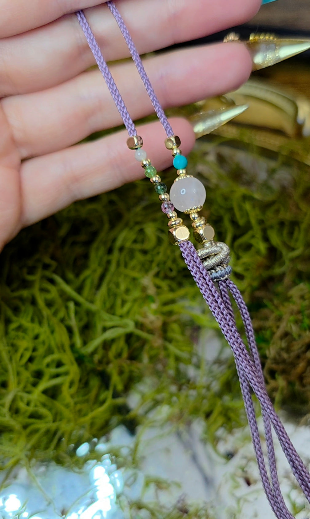 Lavender Jadeite Feather Pendant Necklace