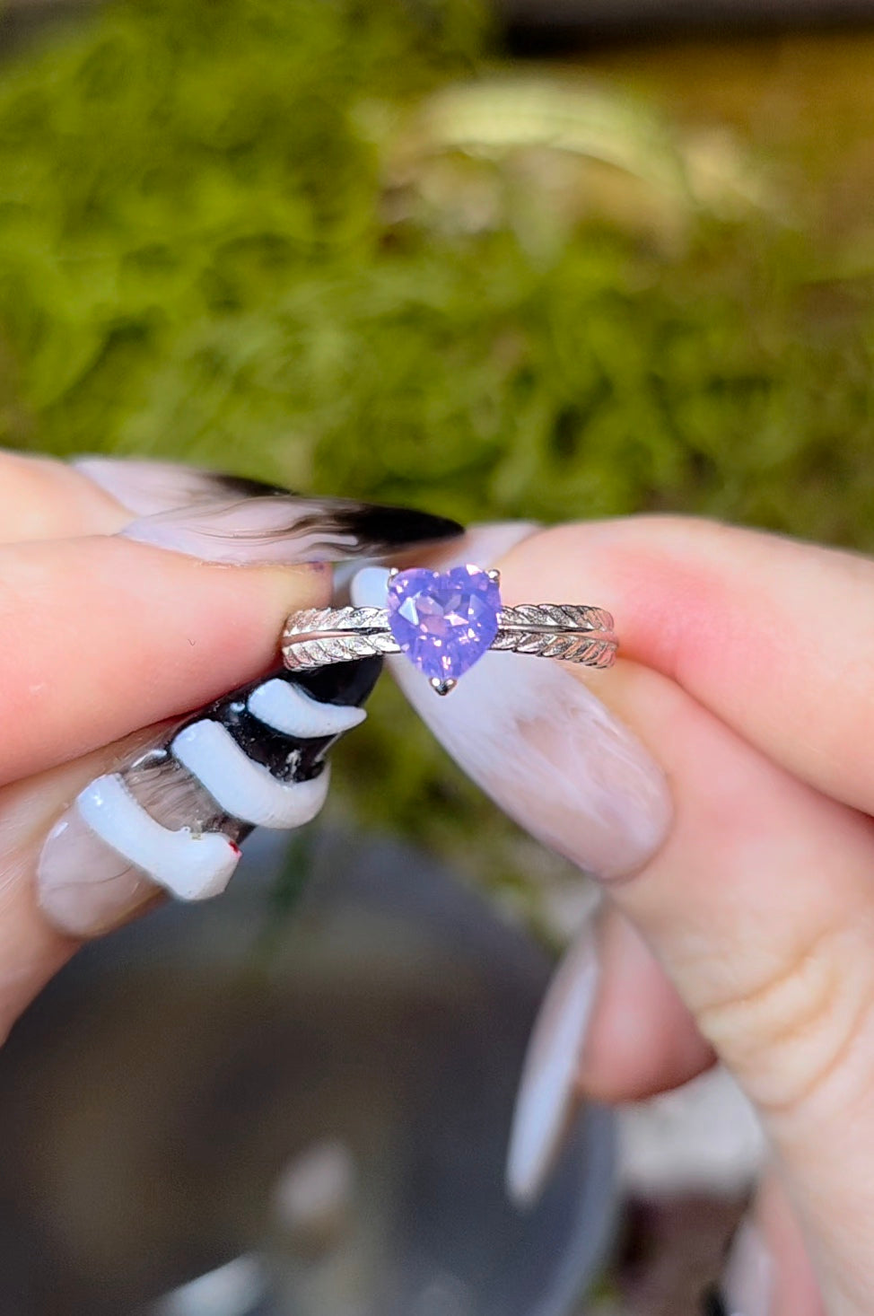 Dainty Faceted Lavender Moon Quartz Heart Ring C