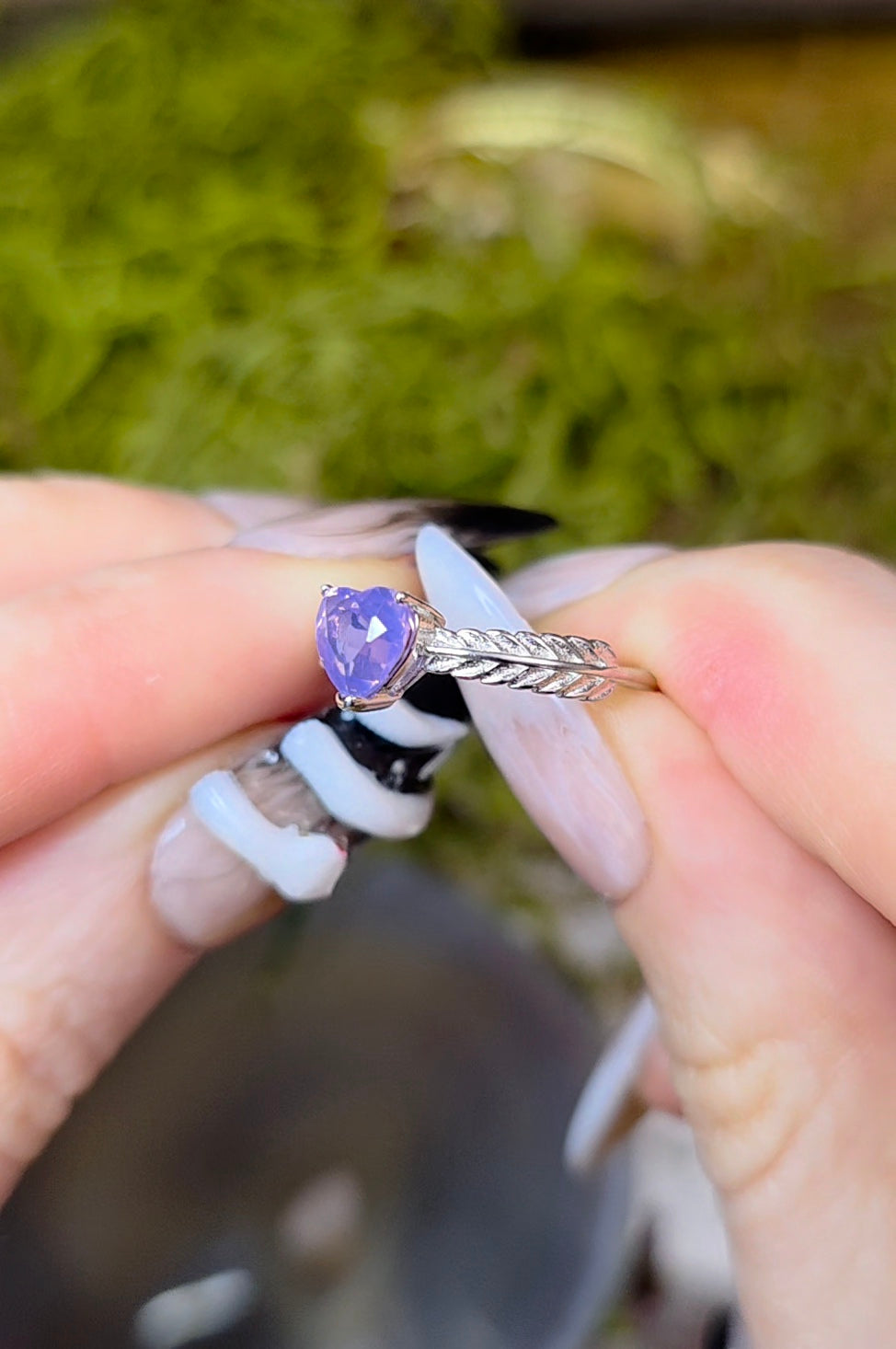 Dainty Faceted Lavender Moon Quartz Heart Ring C