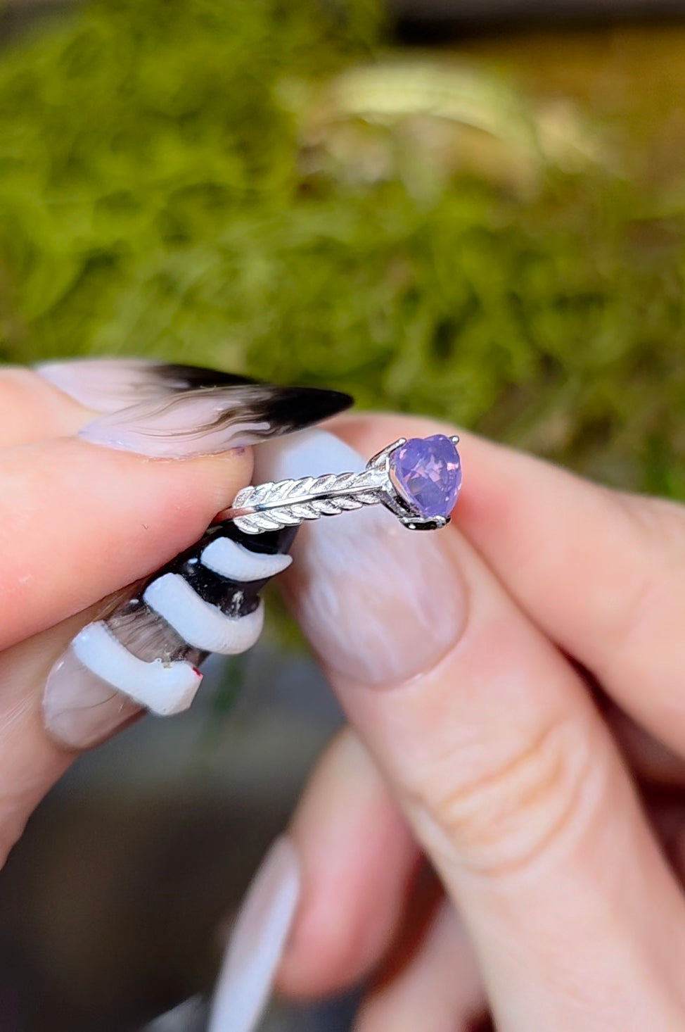 Dainty Faceted Lavender Moon Quartz Heart Ring C