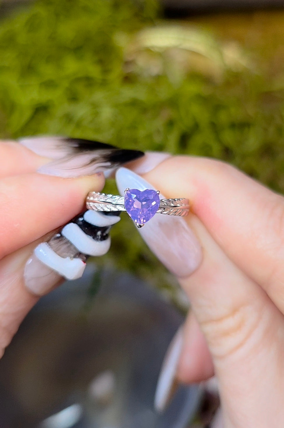 Dainty Faceted Lavender Moon Quartz Heart Ring C