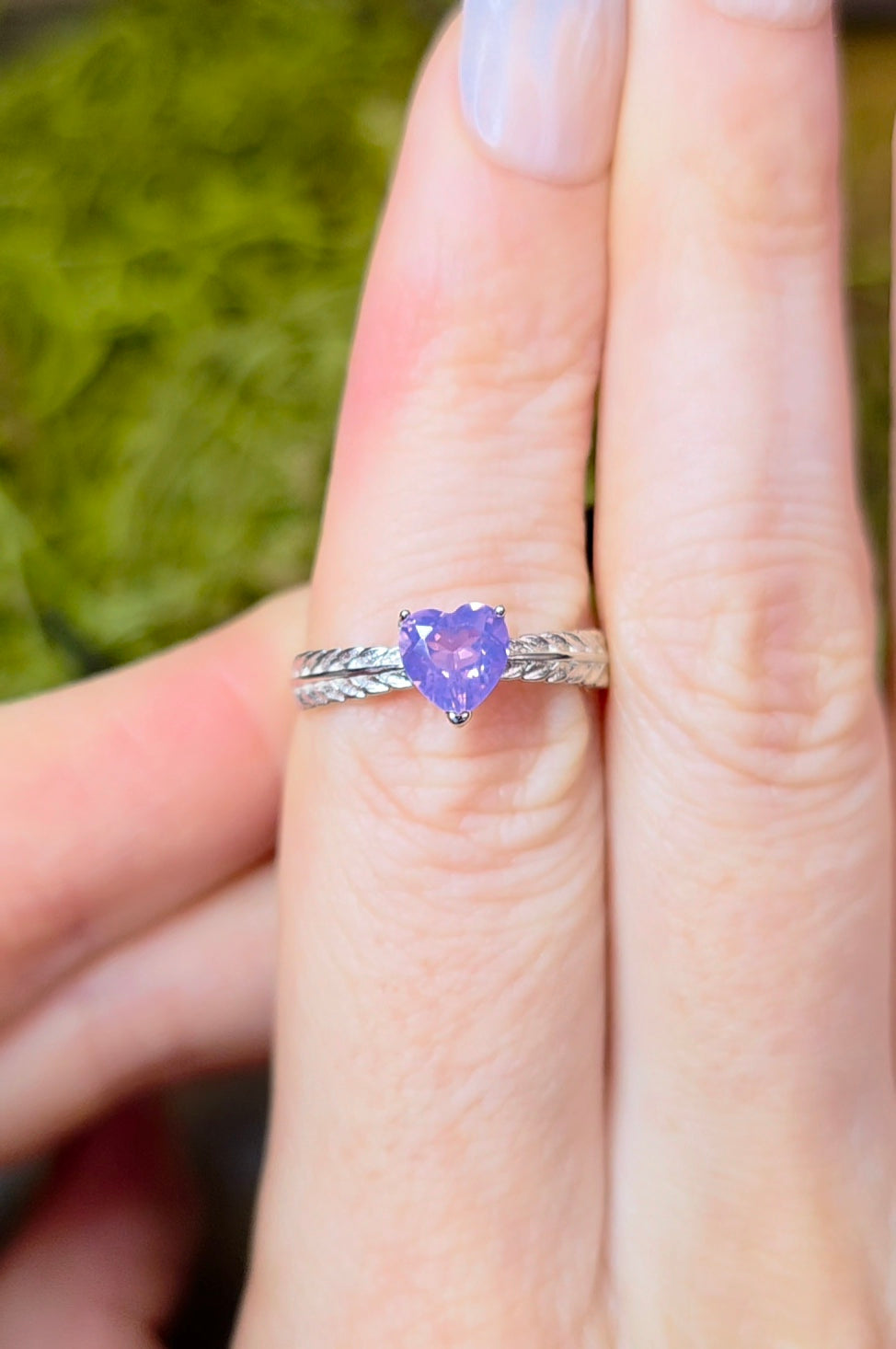 Dainty Faceted Lavender Moon Quartz Heart Ring C