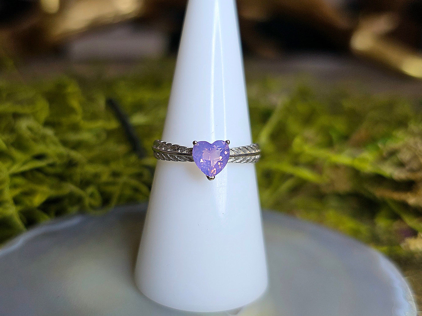 Dainty Faceted Lavender Moon Quartz Heart Ring C