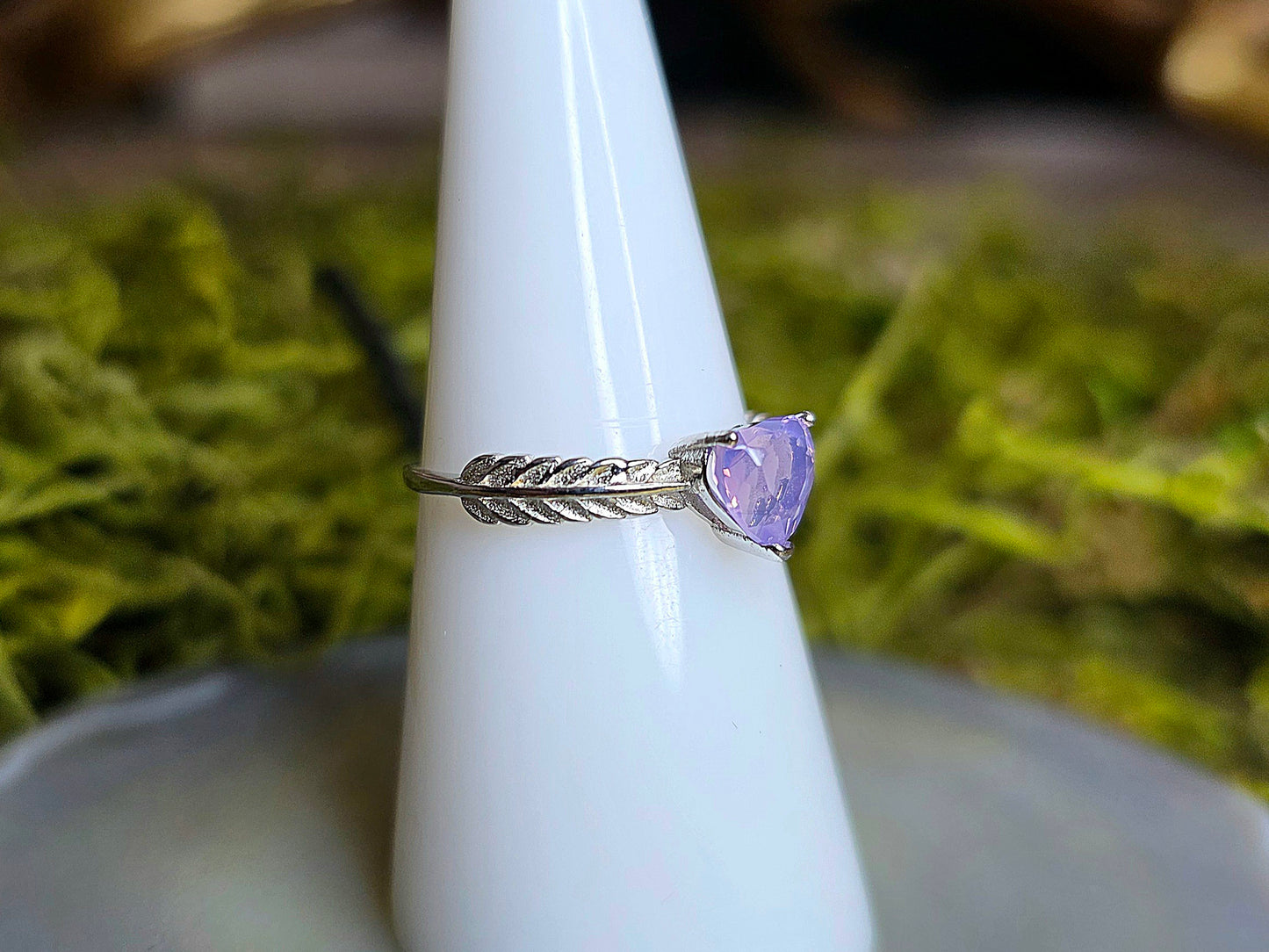Dainty Faceted Lavender Moon Quartz Heart Ring C