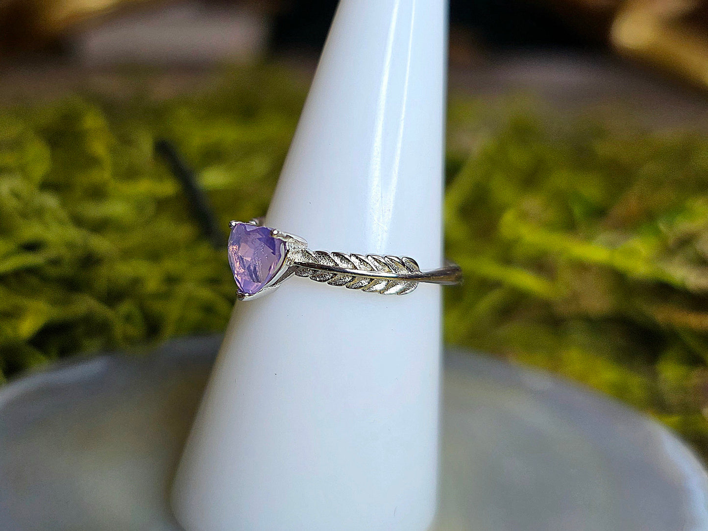 Dainty Faceted Lavender Moon Quartz Heart Ring C