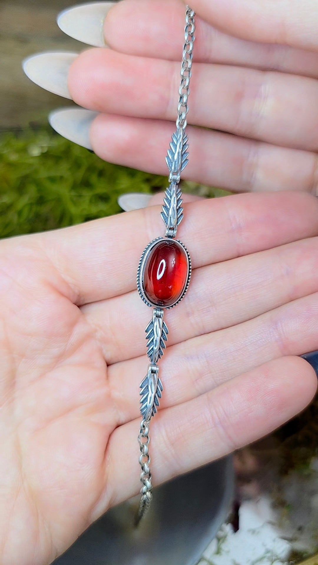 Garnet Solitare Sterling Silver Bracelet