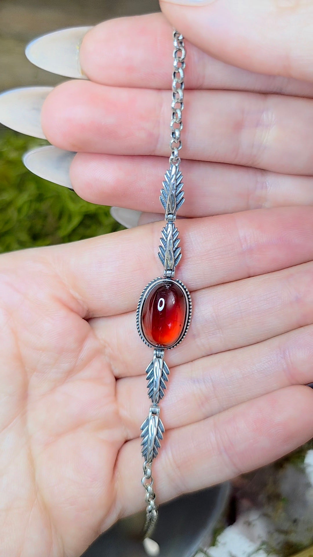 Garnet Solitare Sterling Silver Bracelet