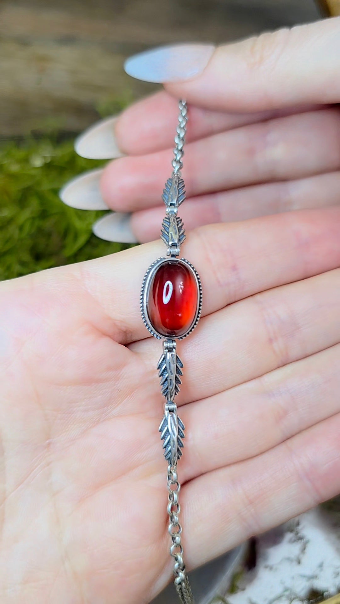 Garnet Solitare Sterling Silver Bracelet