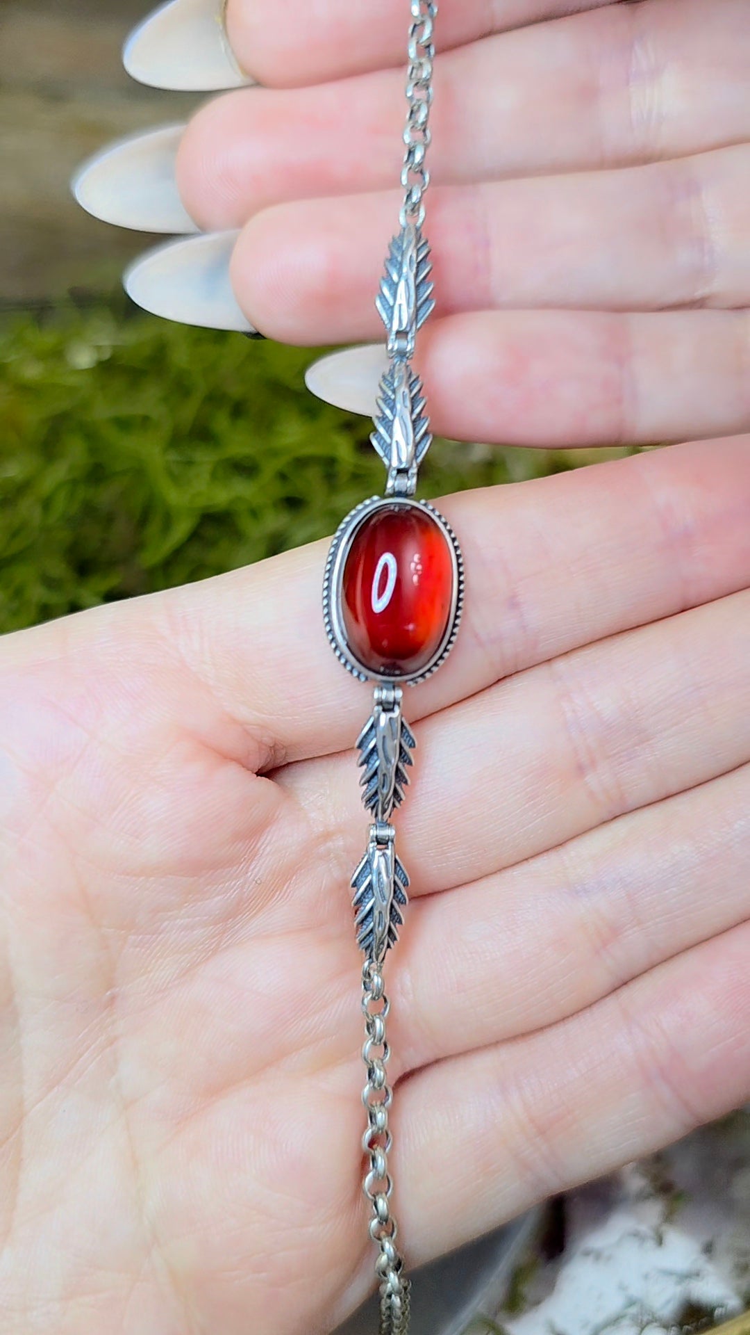 Garnet Solitare Sterling Silver Bracelet