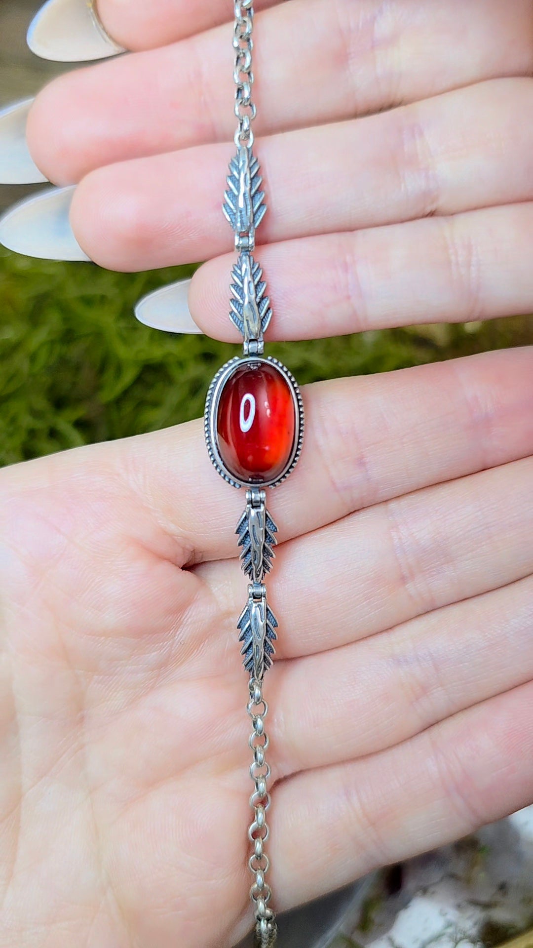 Garnet Solitare Sterling Silver Bracelet