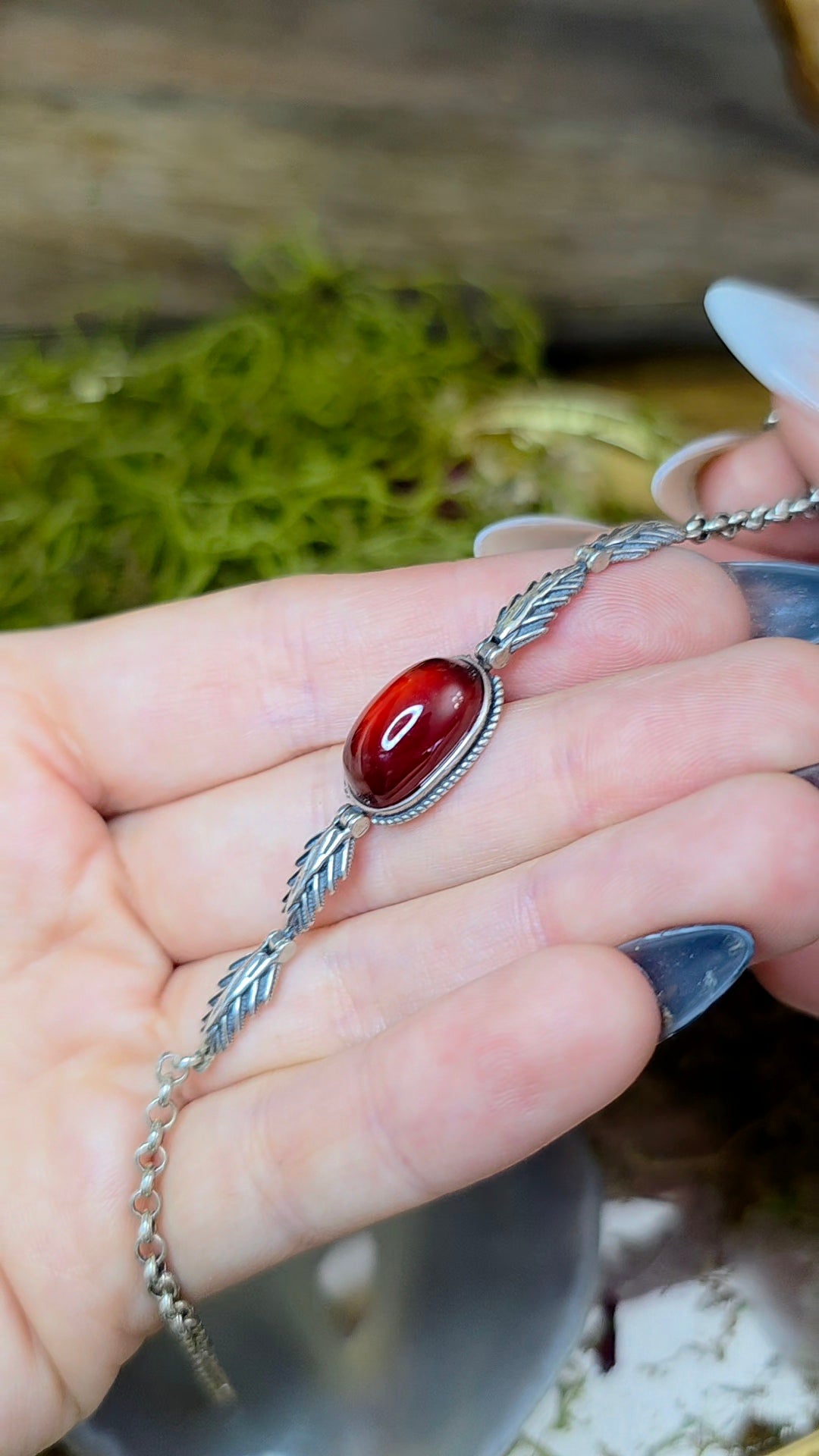 Garnet Solitare Sterling Silver Bracelet