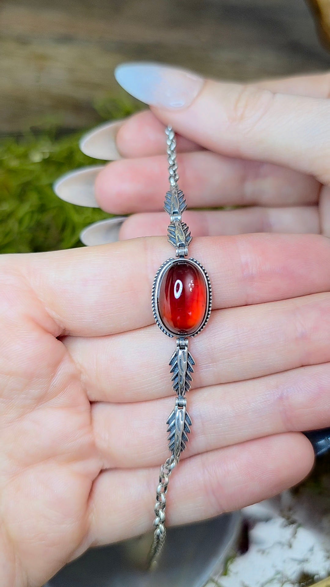 Garnet Solitare Sterling Silver Bracelet