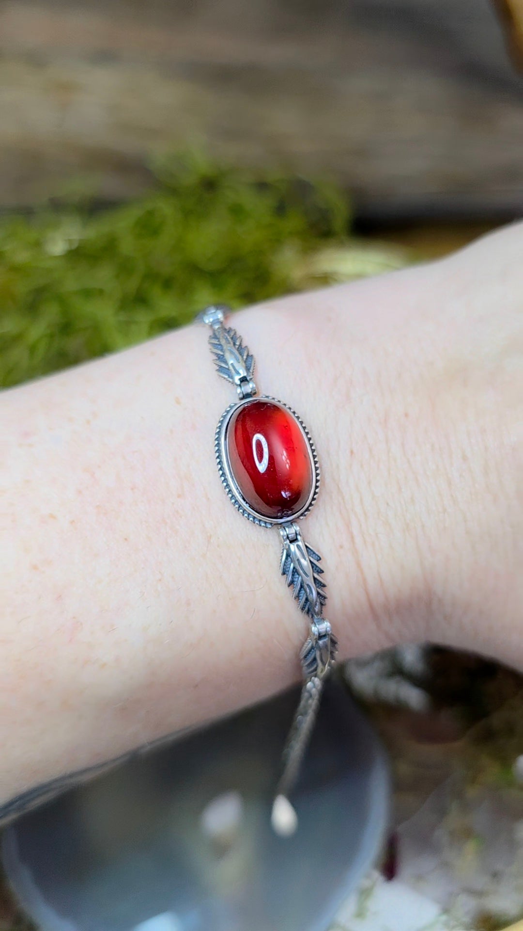 Garnet Solitare Sterling Silver Bracelet