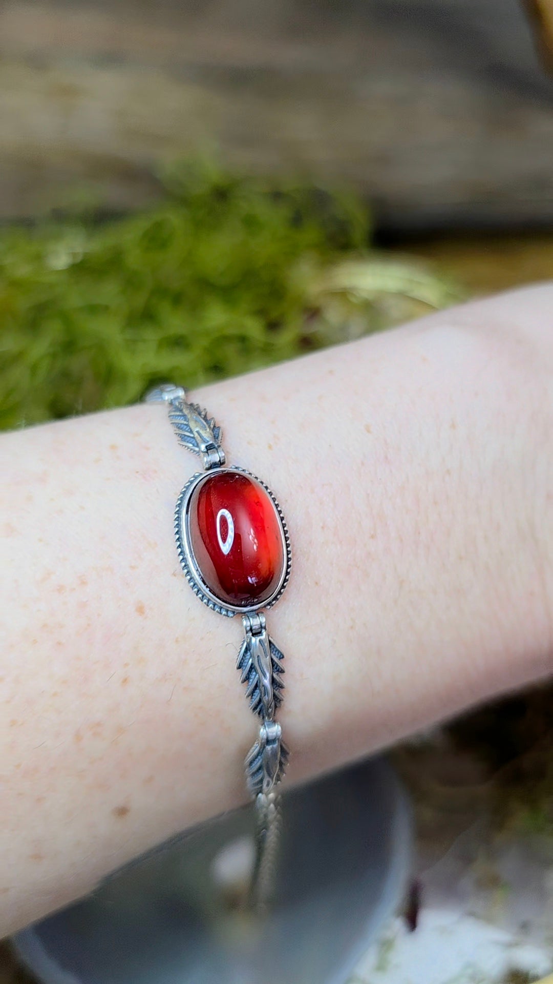Garnet Solitare Sterling Silver Bracelet