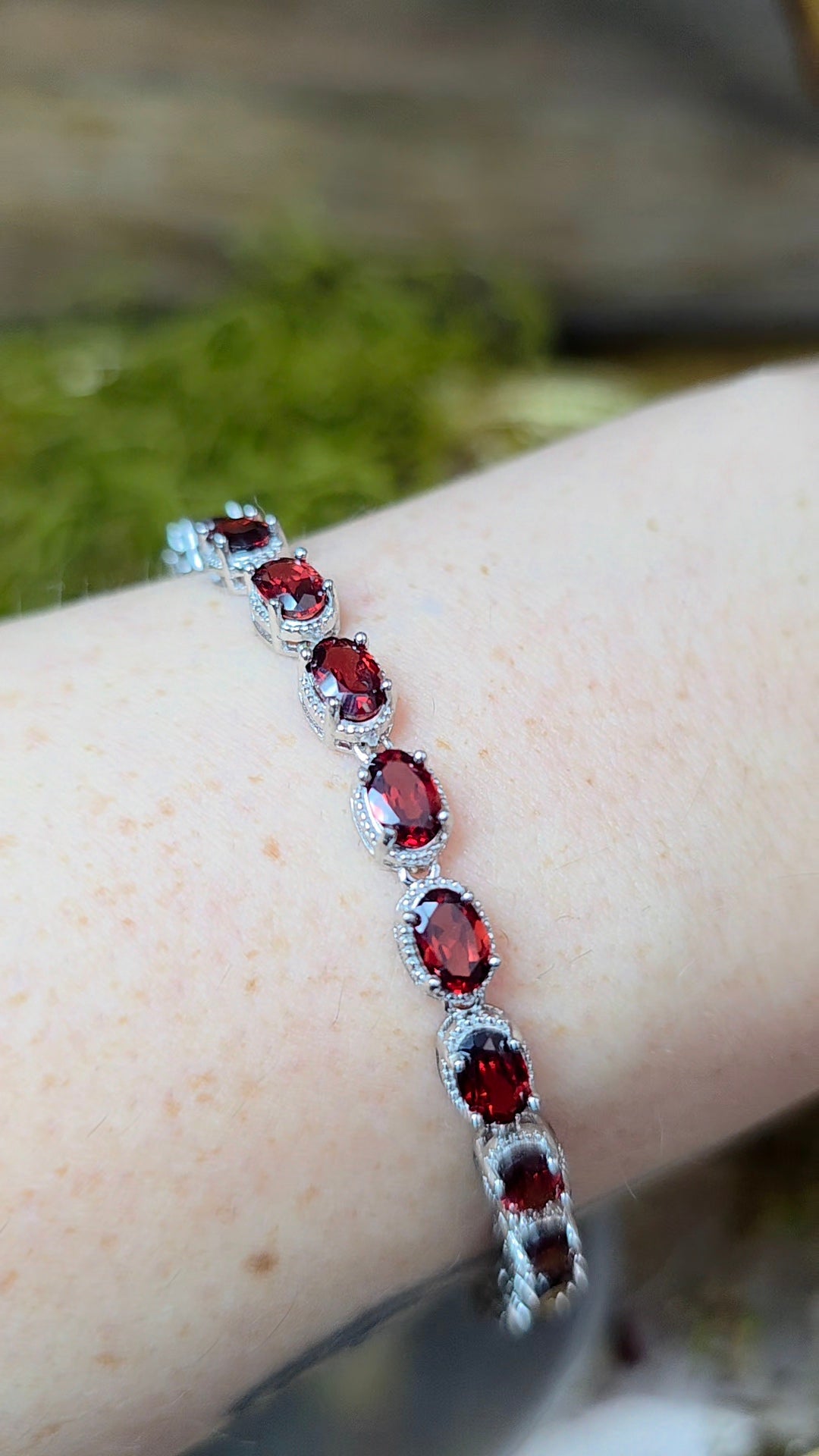 16 Garnet Sterling Silver Bracelet