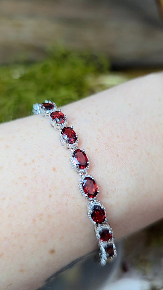 16 Garnet Sterling Silver Bracelet