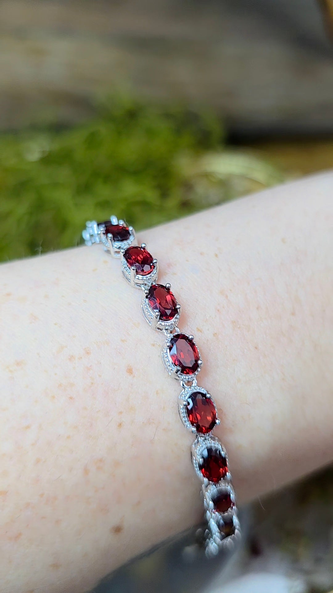 16 Garnet Sterling Silver Bracelet