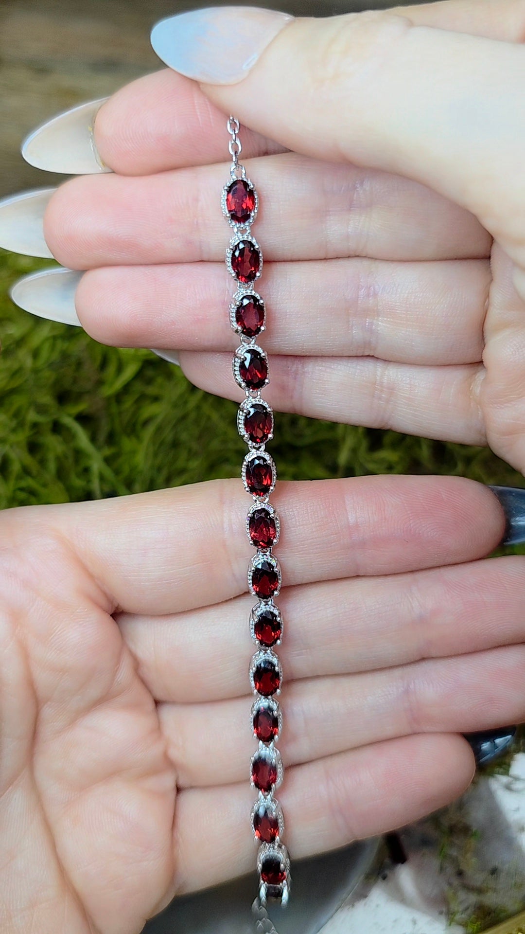 16 Garnet Sterling Silver Bracelet