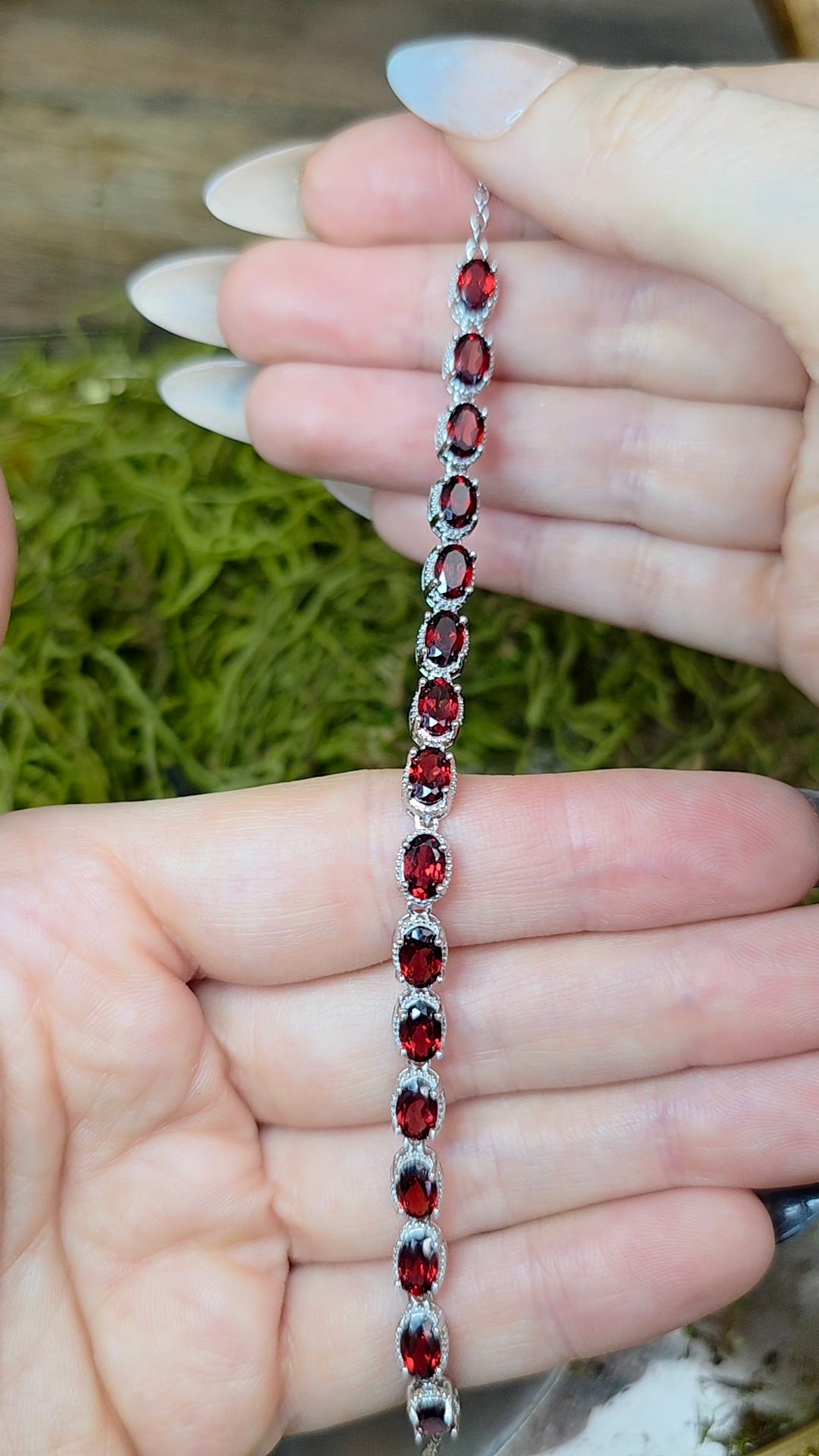 16 Garnet Sterling Silver Bracelet