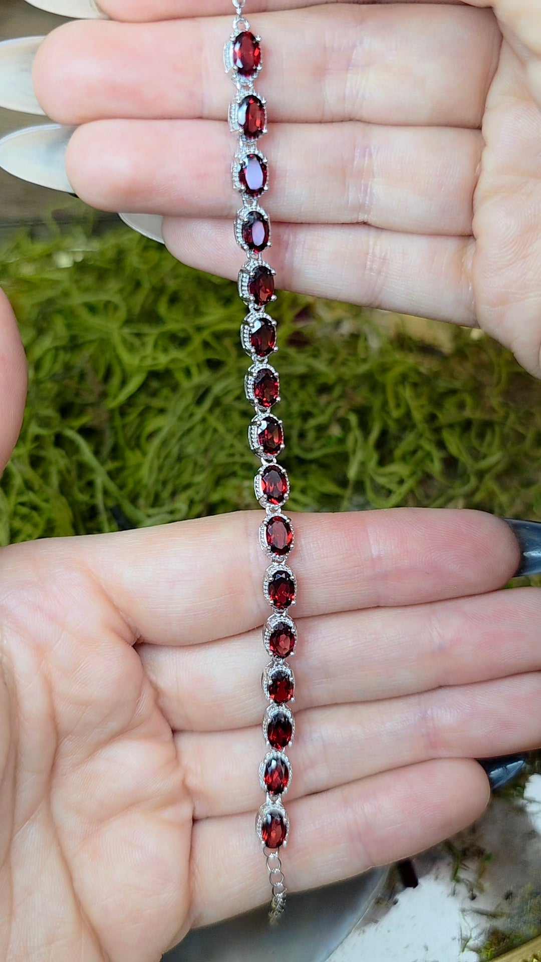 16 Garnet Sterling Silver Bracelet