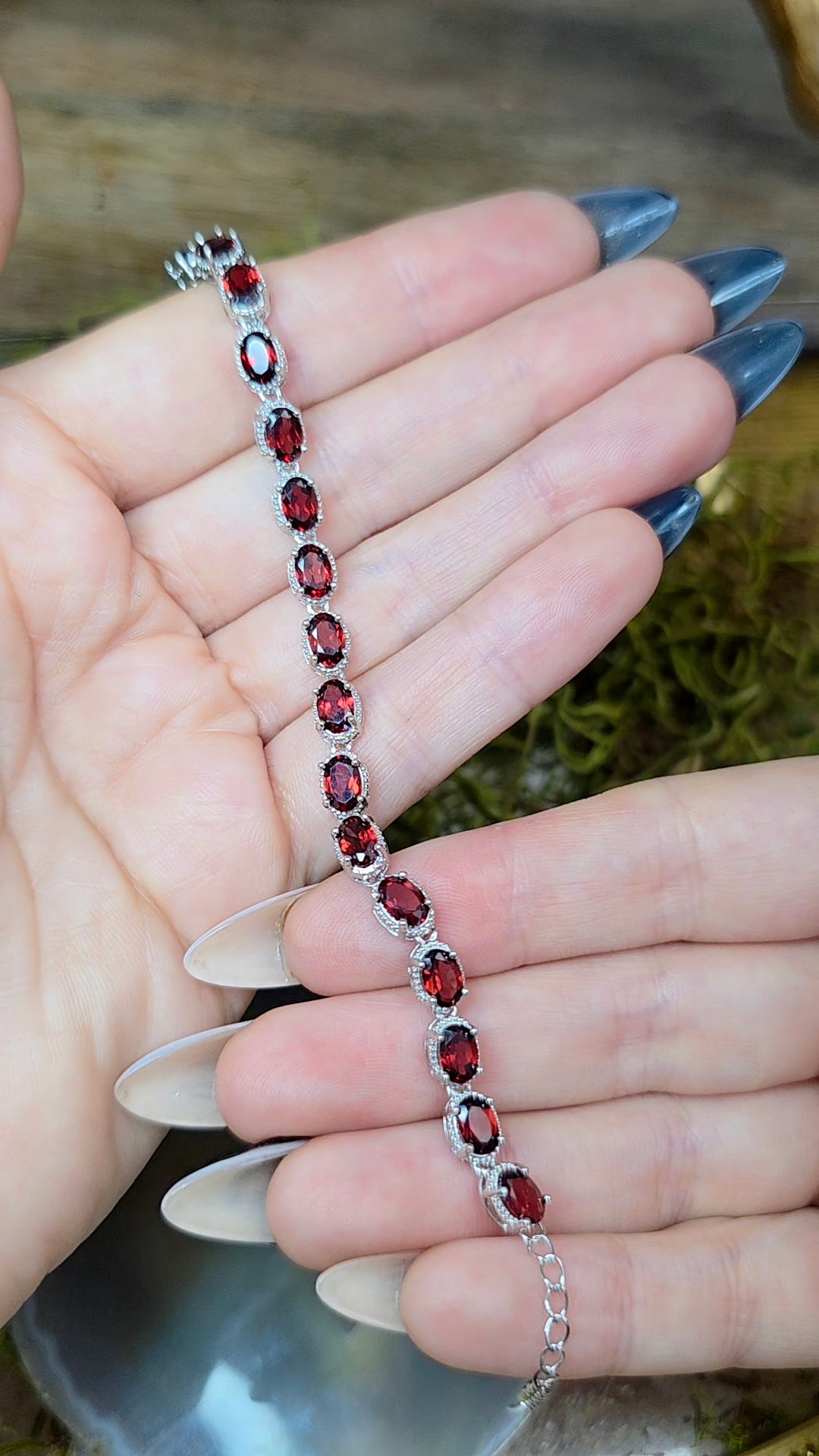 16 Garnet Sterling Silver Bracelet