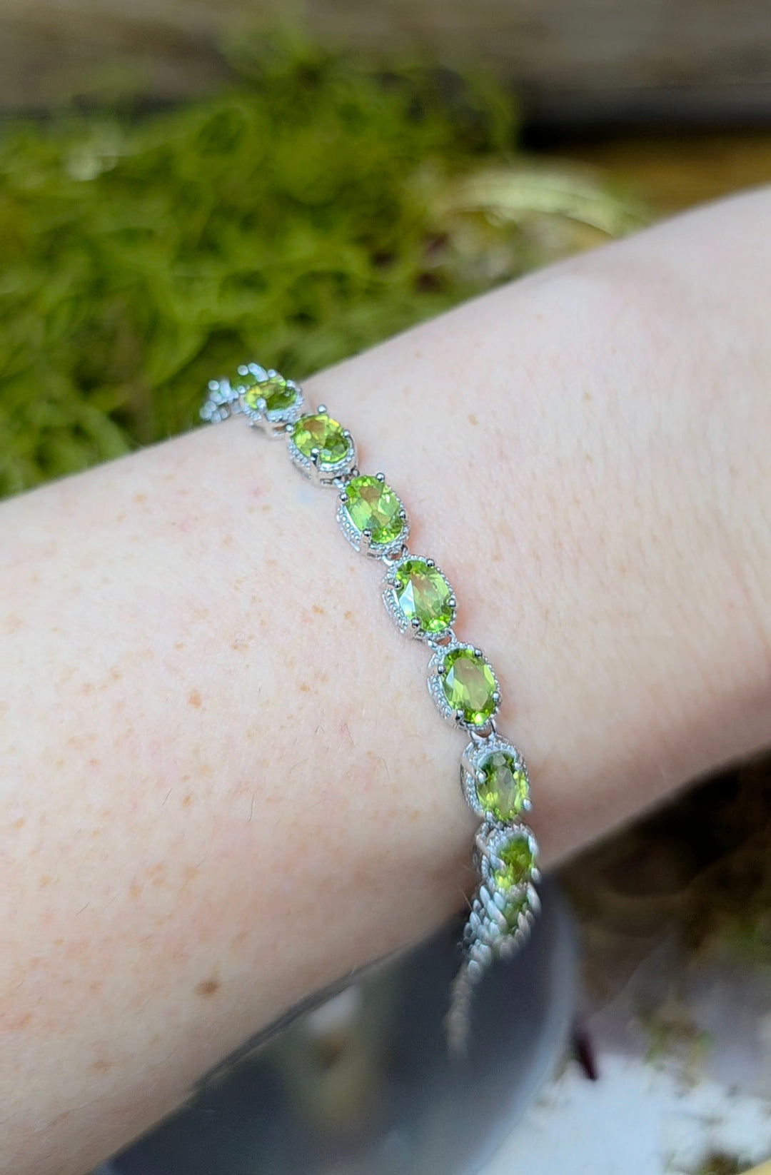 16 Peridot Sterling Silver Bracelet