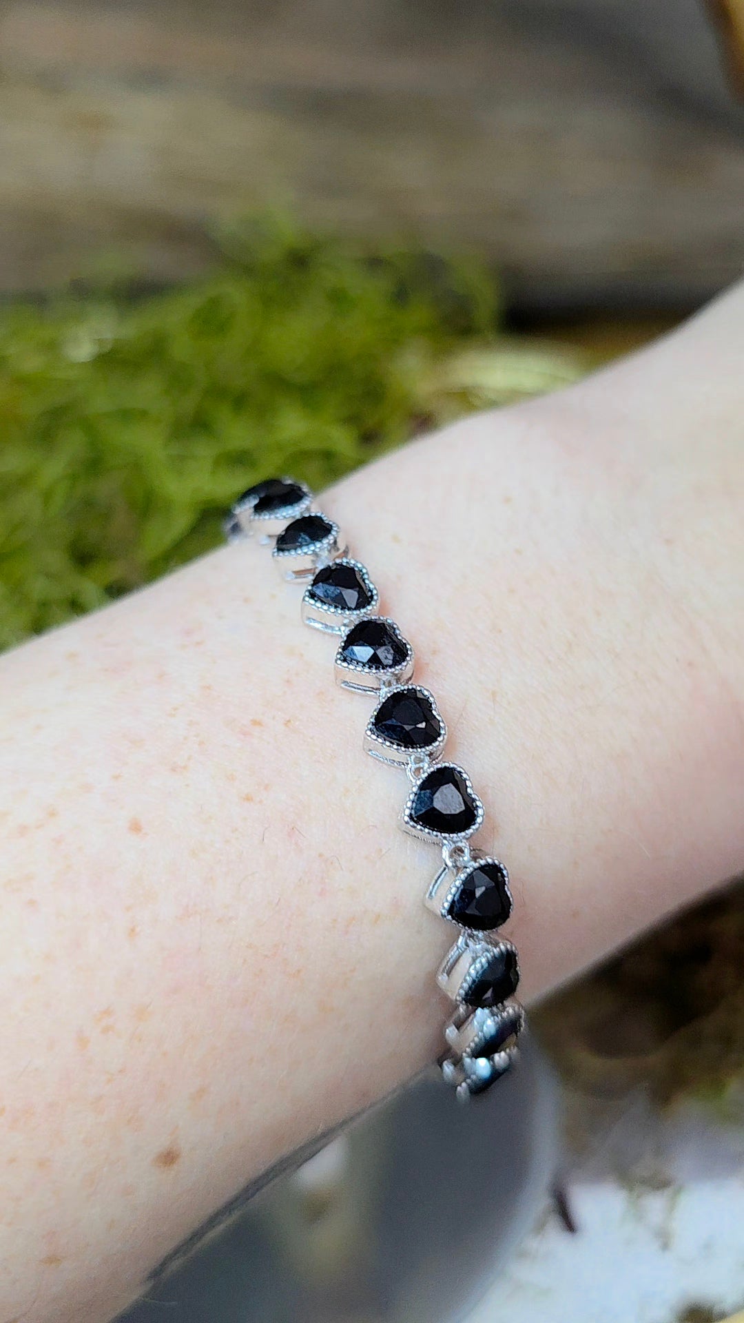 Black Spinel Hearts Sterling Silver Bracelet