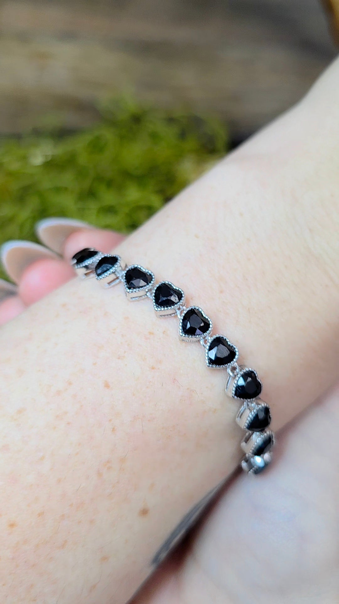 Black Spinel Hearts Sterling Silver Bracelet