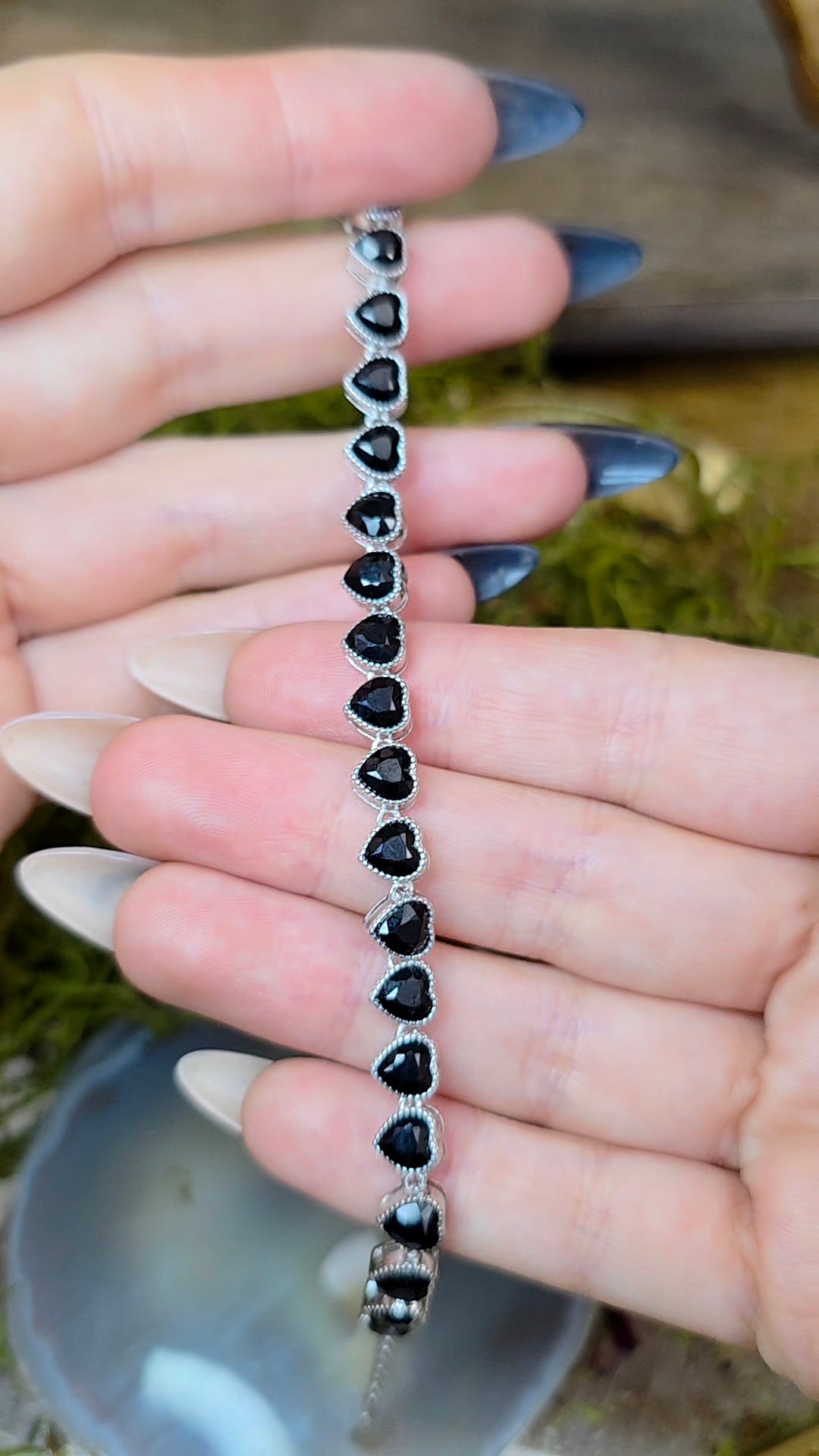 Black Spinel Hearts Sterling Silver Bracelet