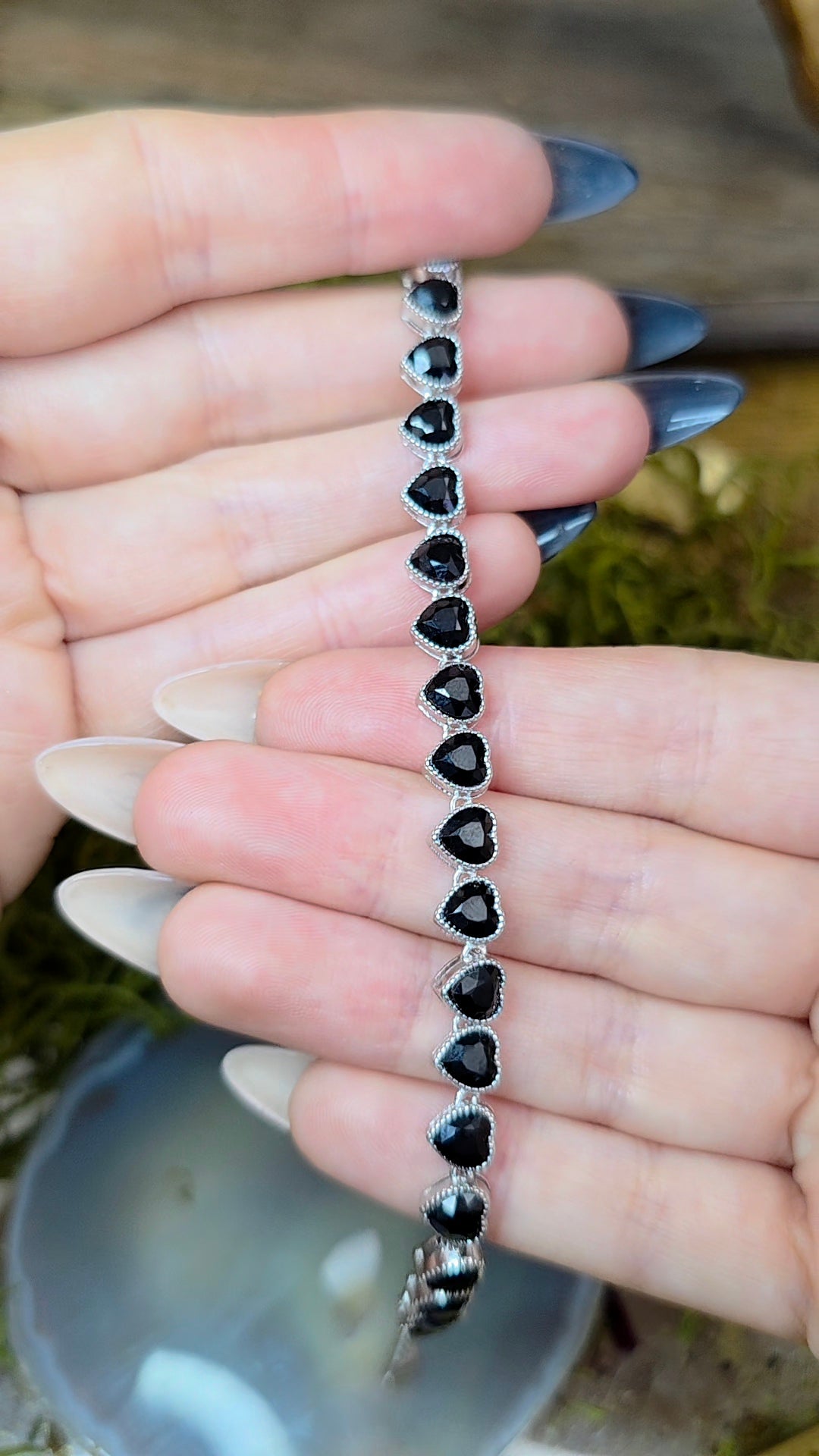 Black Spinel Hearts Sterling Silver Bracelet