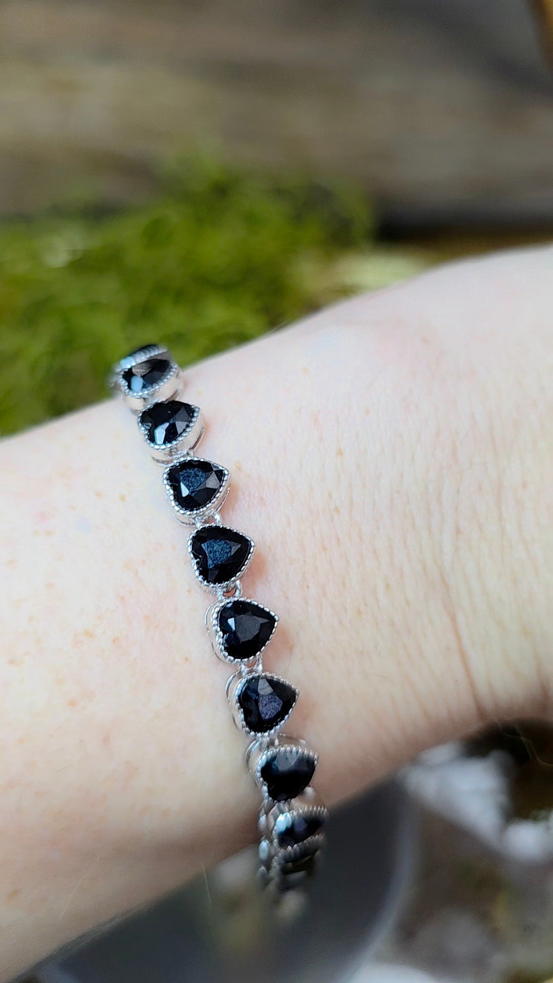 Black Spinel Hearts Sterling Silver Bracelet