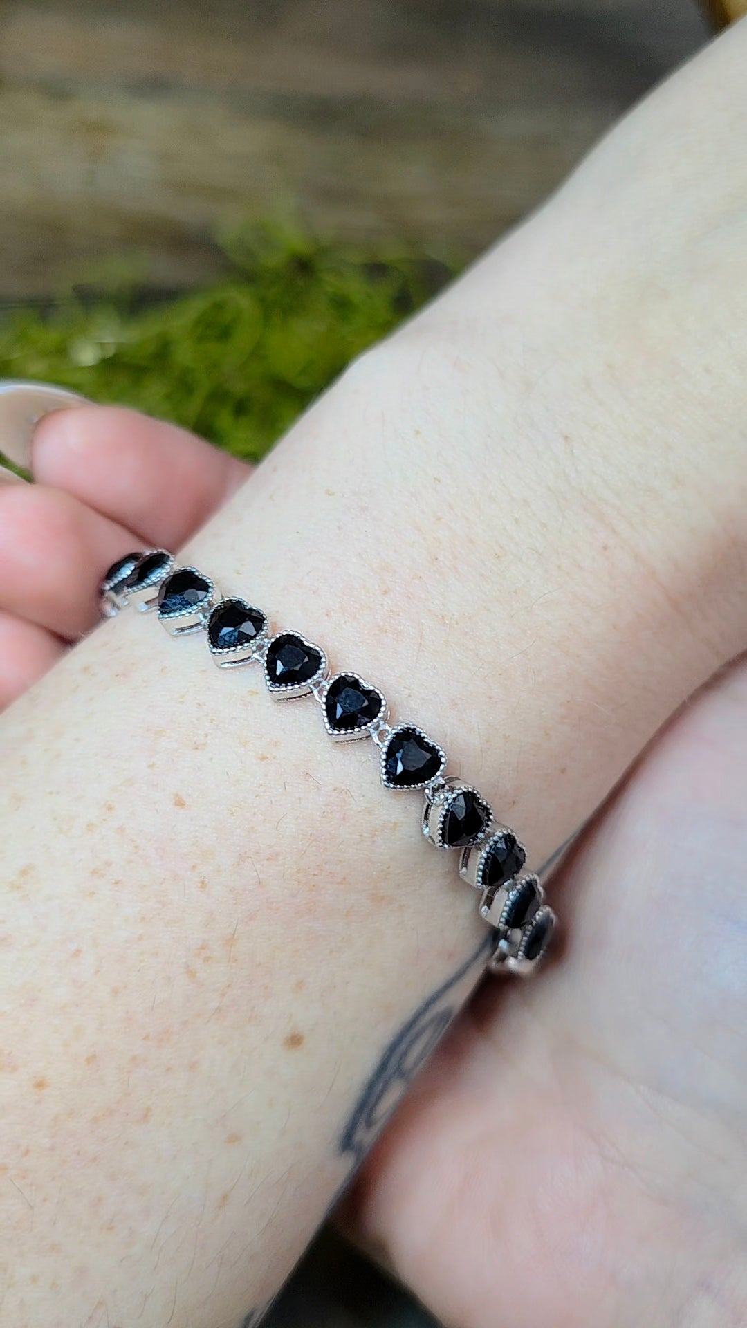 Black Spinel Hearts Sterling Silver Bracelet