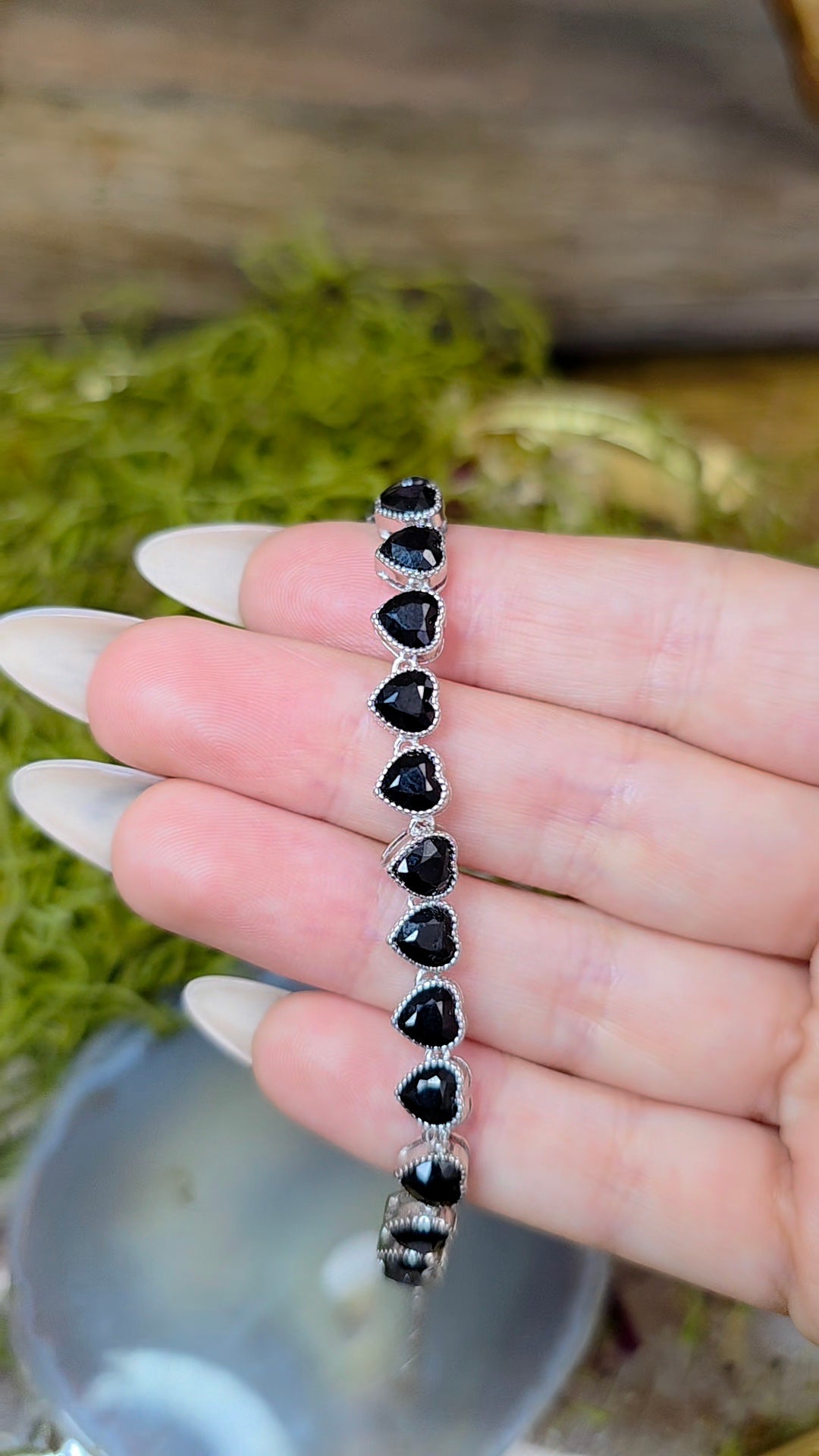 Black Spinel Hearts Sterling Silver Bracelet