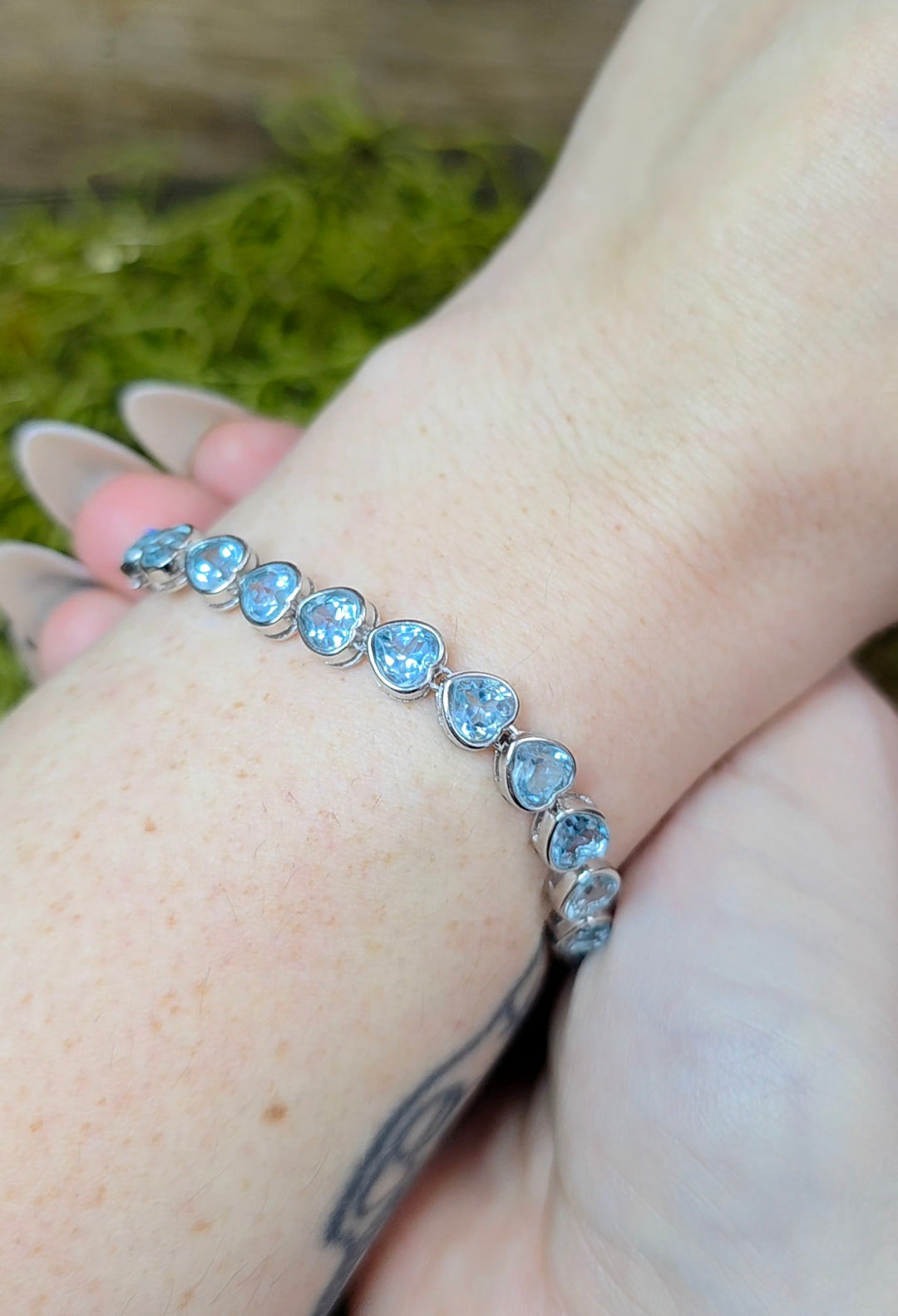 Ice Blue Topaz Hearts Sterling Silver Bracelet