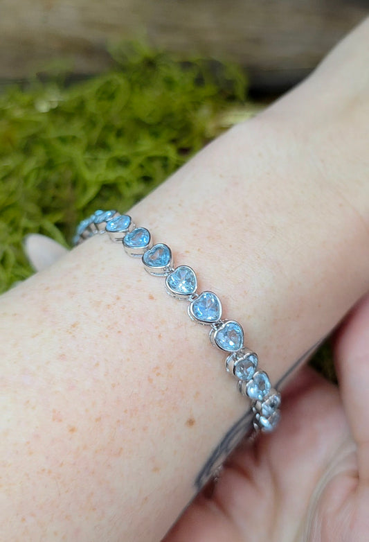 Ice Blue Topaz Hearts Sterling Silver Bracelet