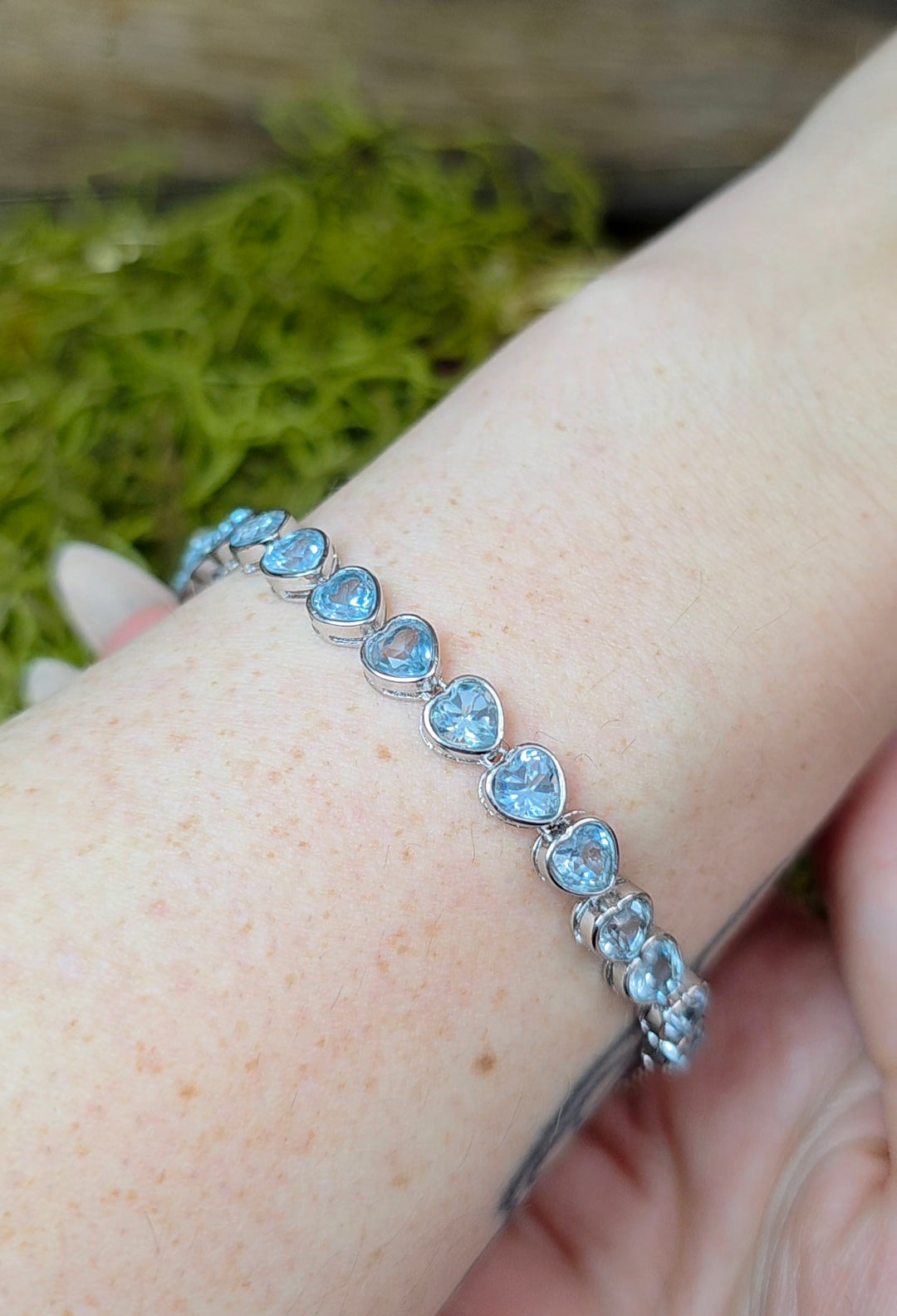 Ice Blue Topaz Hearts Sterling Silver Bracelet