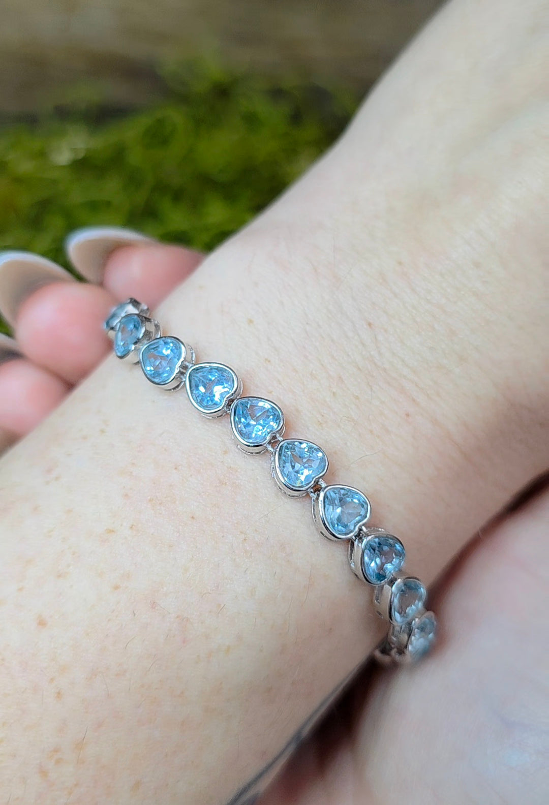 Ice Blue Topaz Hearts Sterling Silver Bracelet