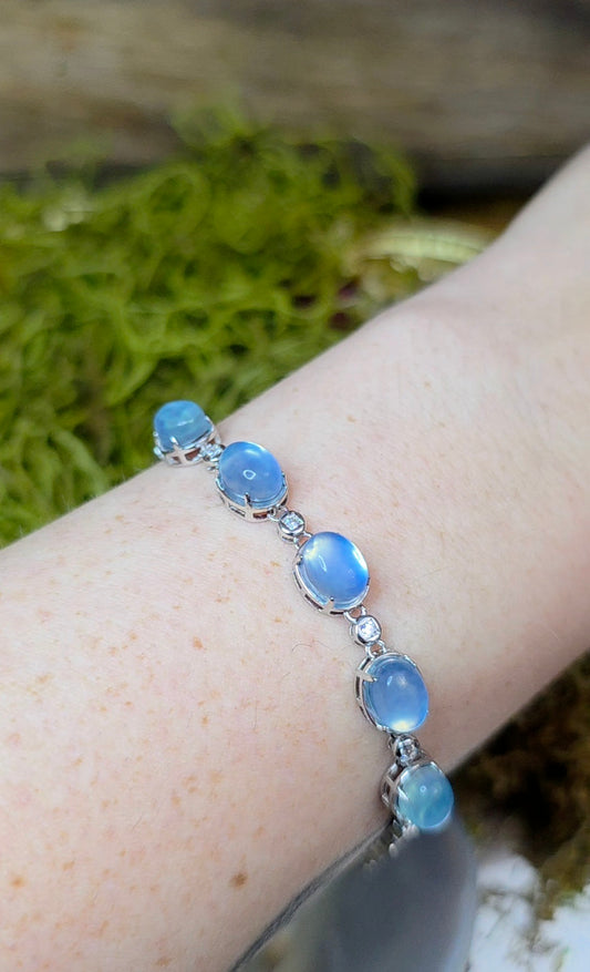 Aquamarine Cabochon Sterling Silver Bracelet
