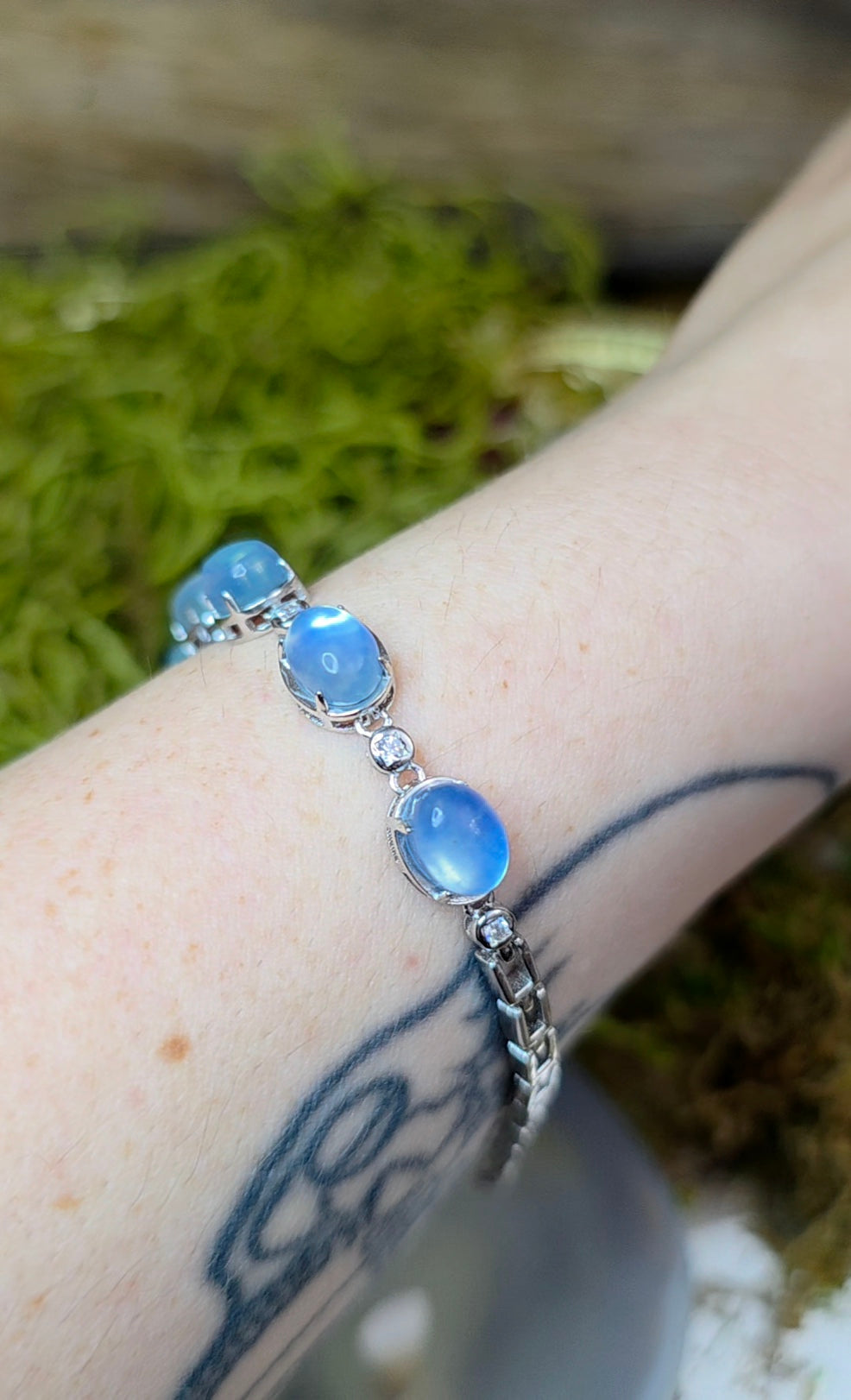 Aquamarine Cabochon Sterling Silver Bracelet