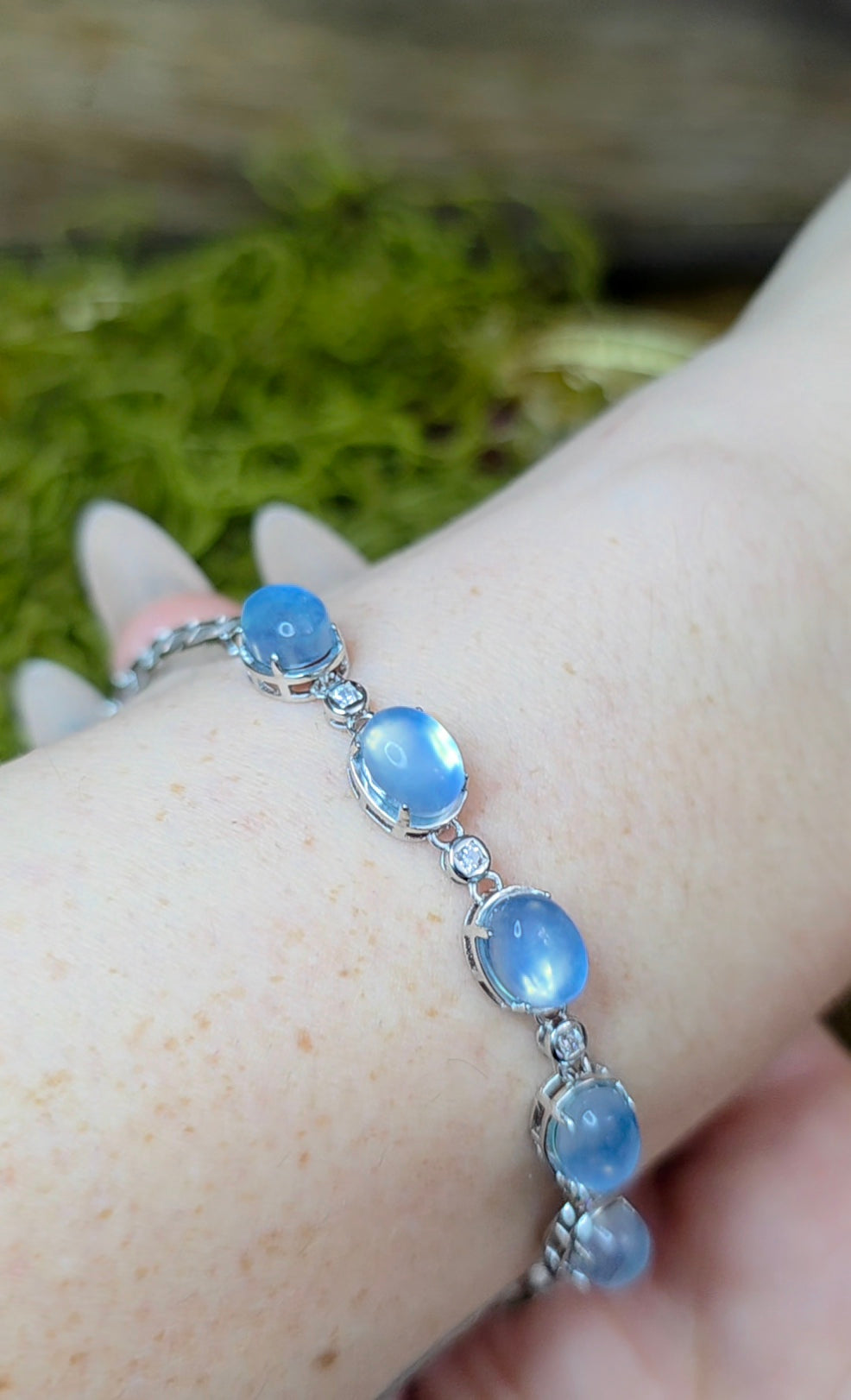 Aquamarine Cabochon Sterling Silver Bracelet