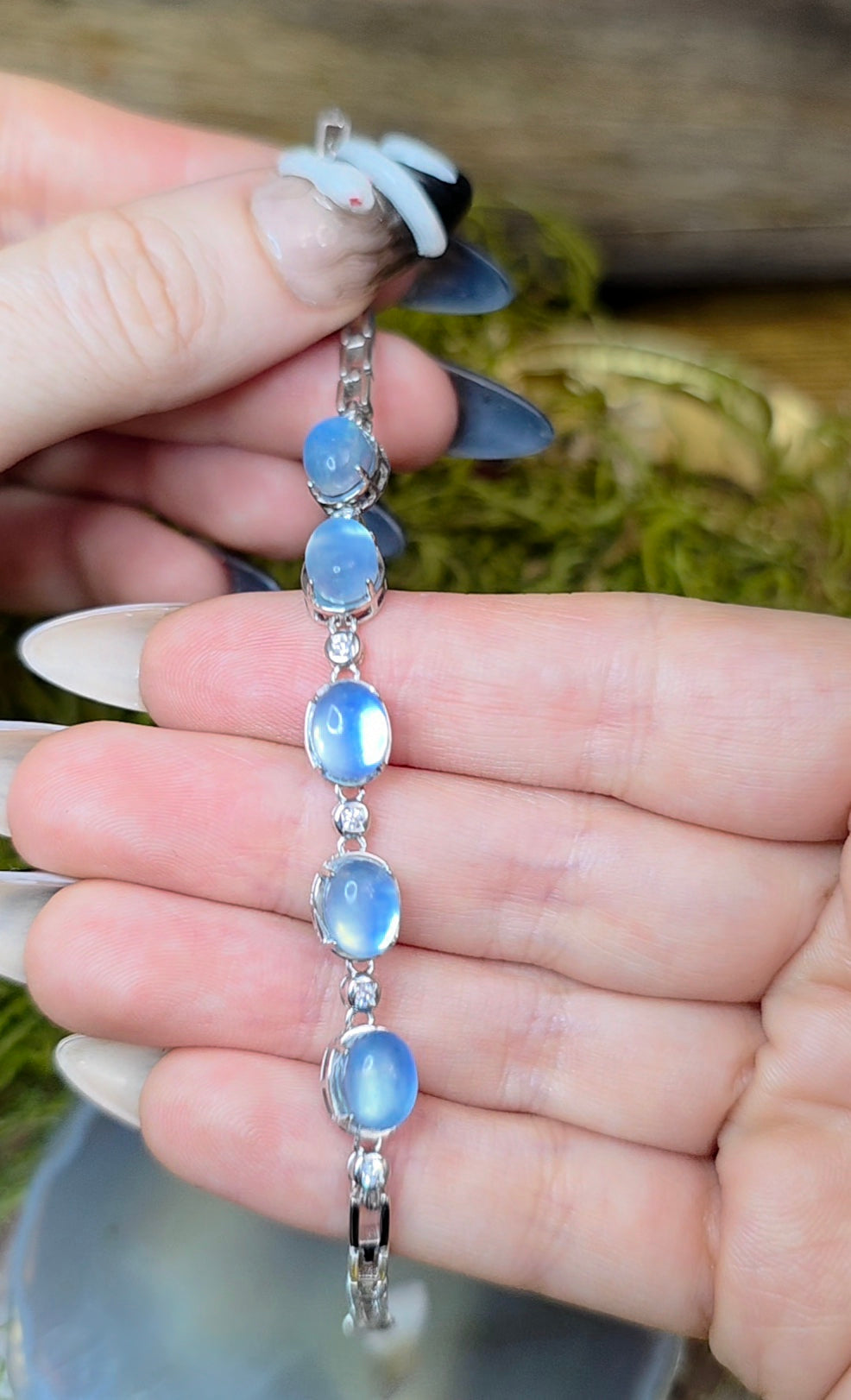 Aquamarine Cabochon Sterling Silver Bracelet