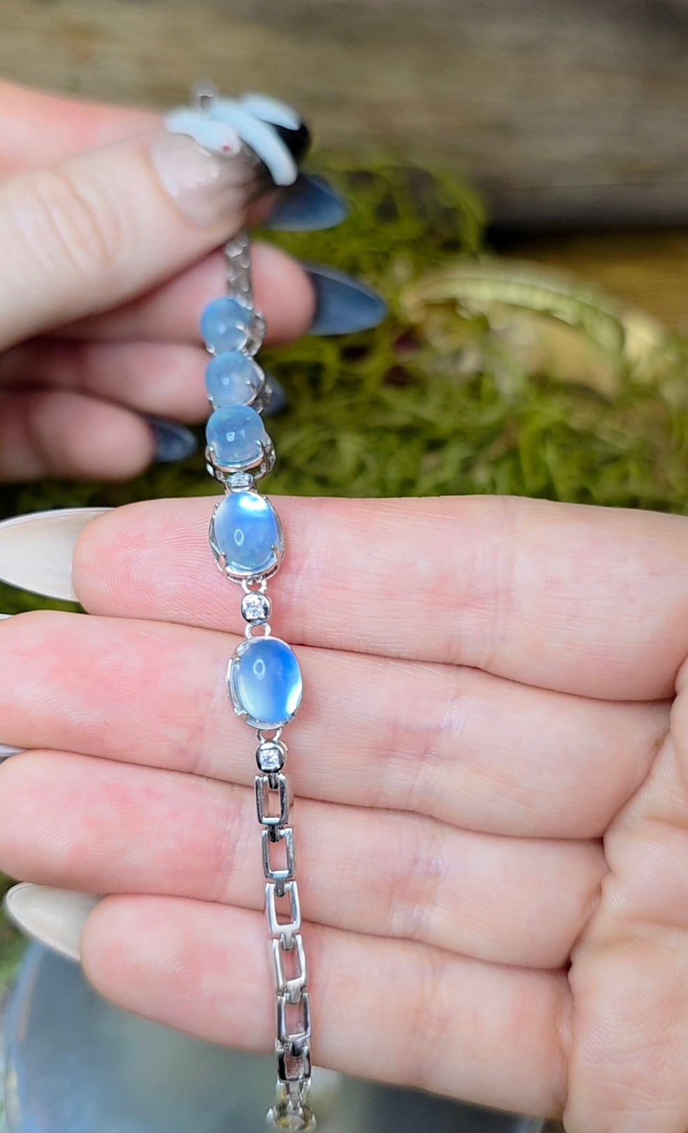 Aquamarine Cabochon Sterling Silver Bracelet