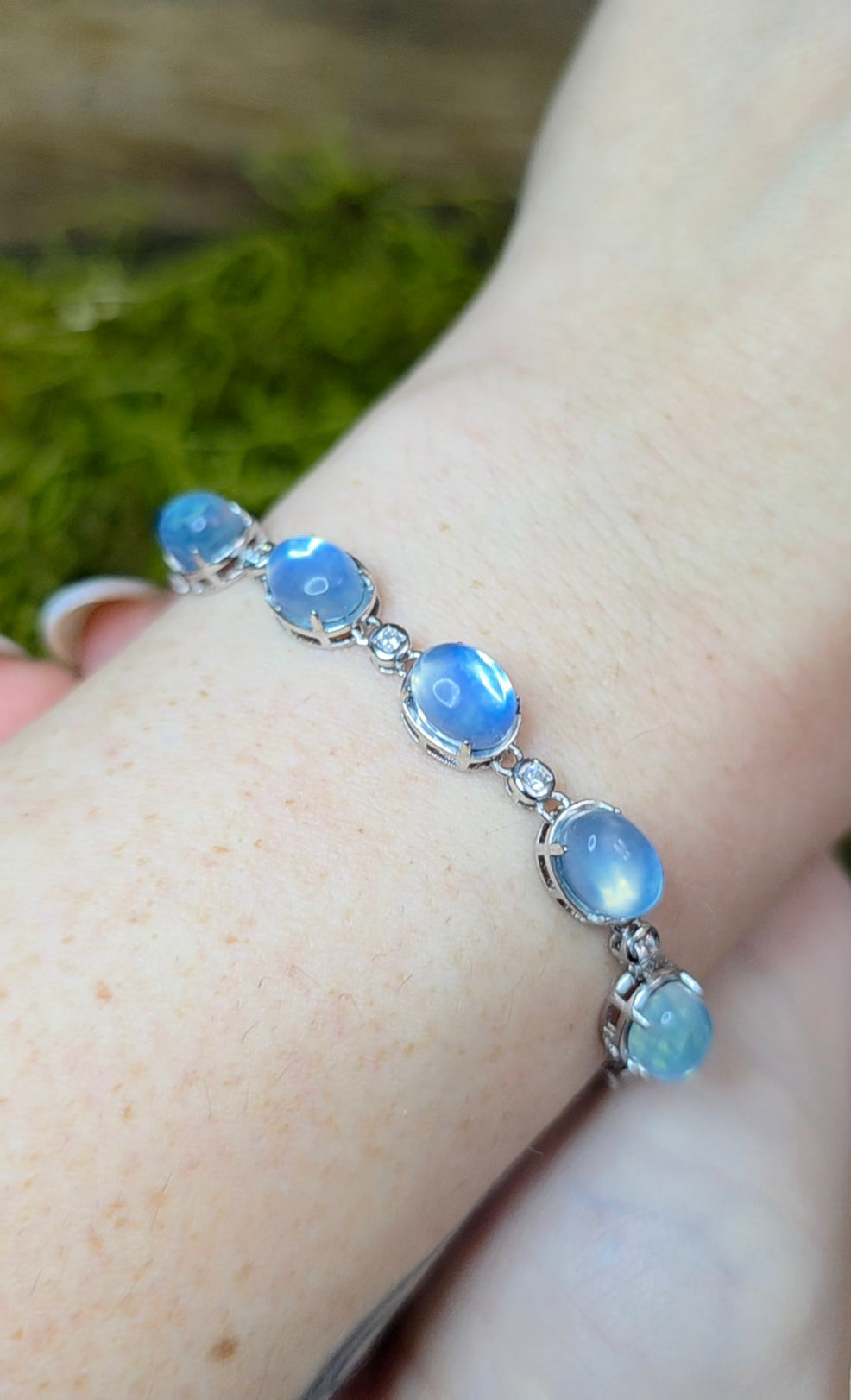 Aquamarine Cabochon Sterling Silver Bracelet