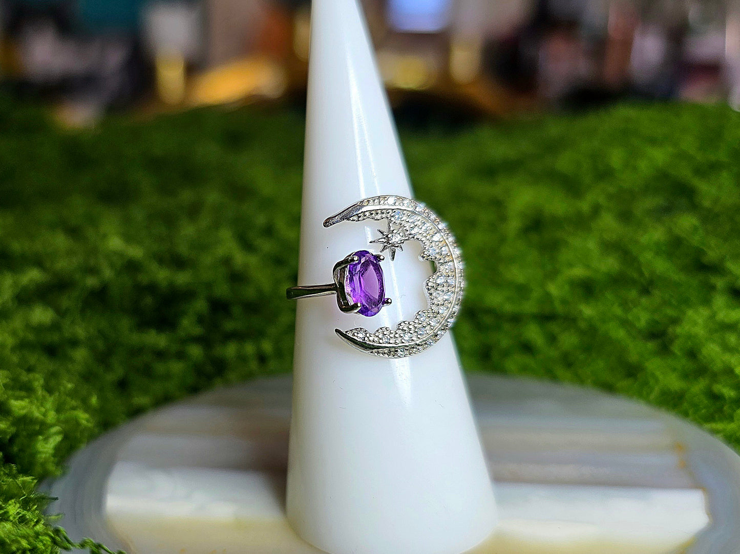 Amethyst Crescent Moon Ring