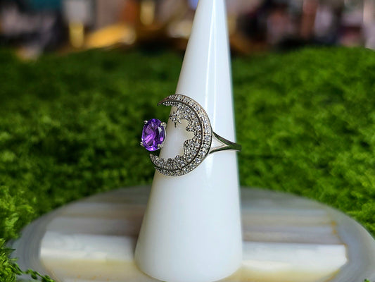 Amethyst Crescent Moon Ring