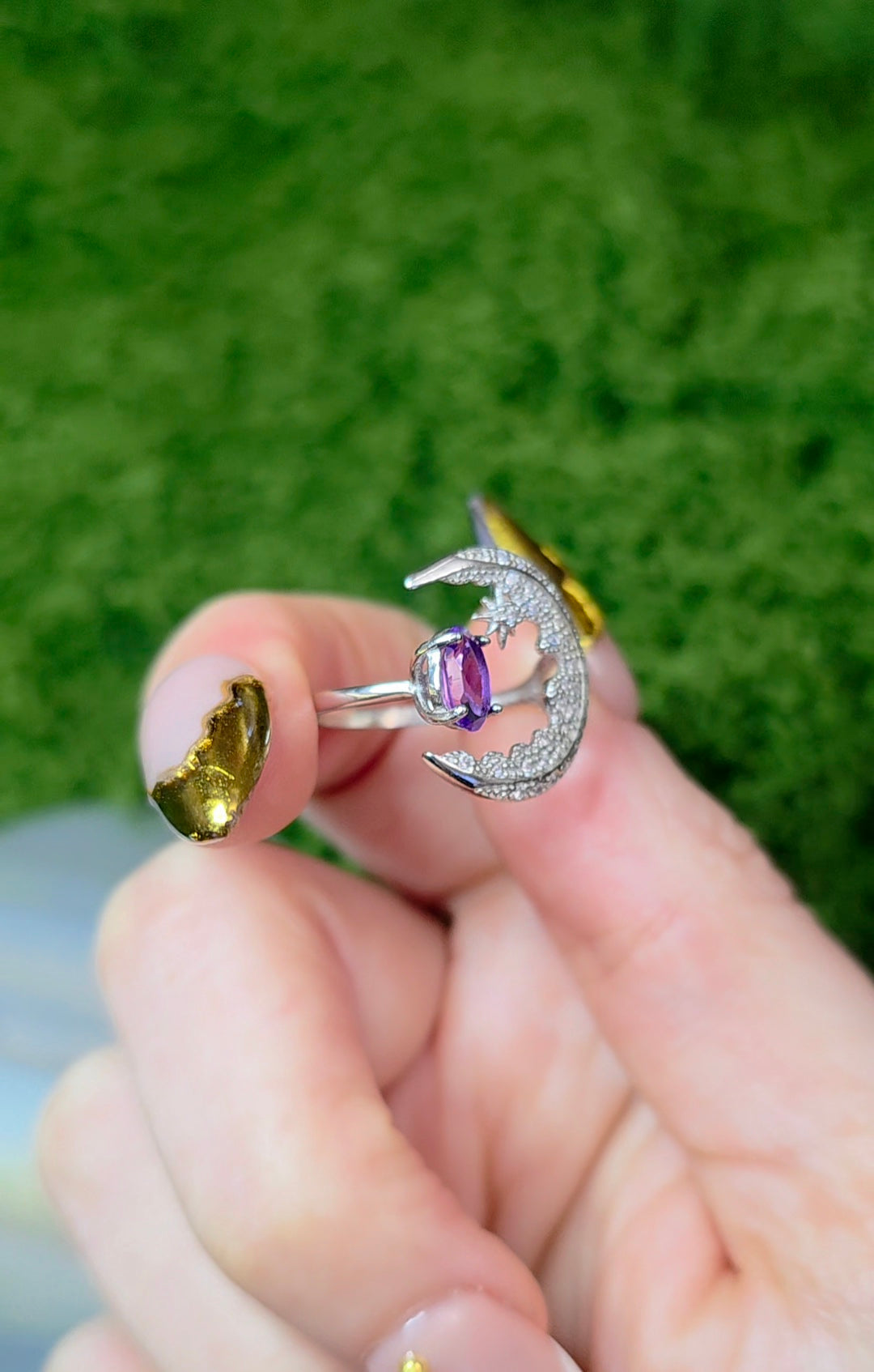Amethyst Crescent Moon Ring