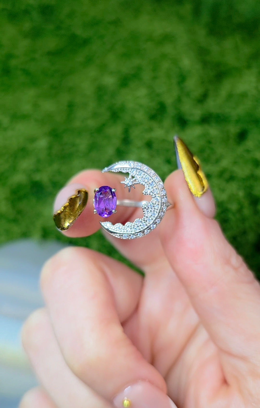 Amethyst Crescent Moon Ring